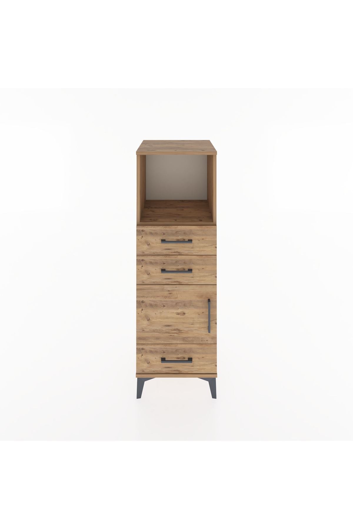 Hyperion Dolap 2 Raflı 3 Çekmeceli Tek Kapaklı 44x44x134 Çam-Çam