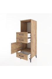 Hyperion Dolap 2 Raflı 3 Çekmeceli Tek Kapaklı 44x44x134 Çam-Çam