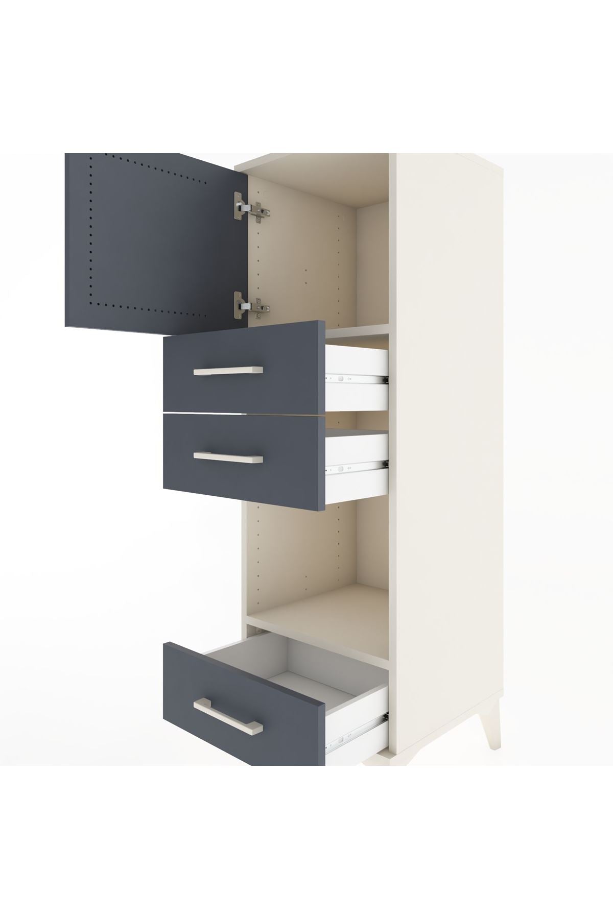 Hyperion Dolap 2 Raflı 3 Çekmeceli Tek Kapaklı 44x44x134 Aytaşı-Antrasit