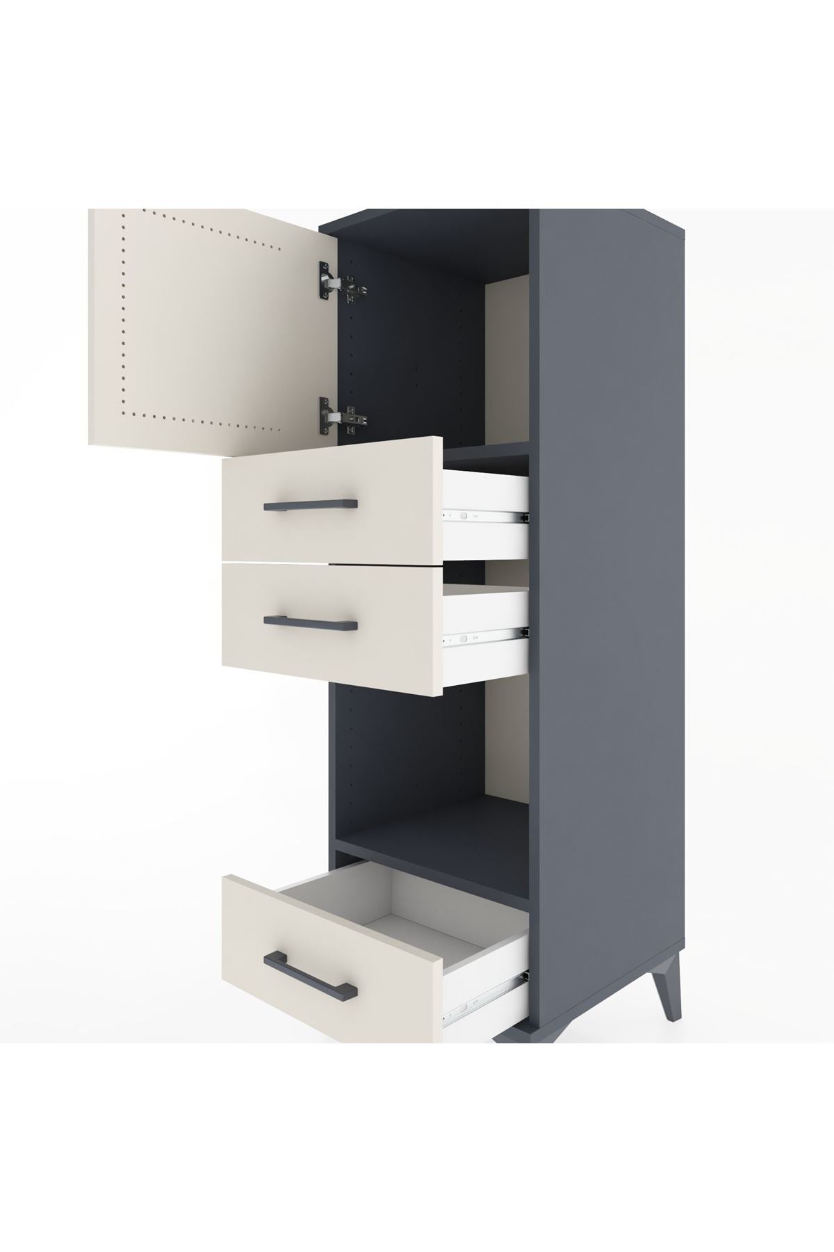 Hyperion Dolap 2 Raflı 3 Çekmeceli Tek Kapaklı 44x44x134 Antrasit-Aytaşı