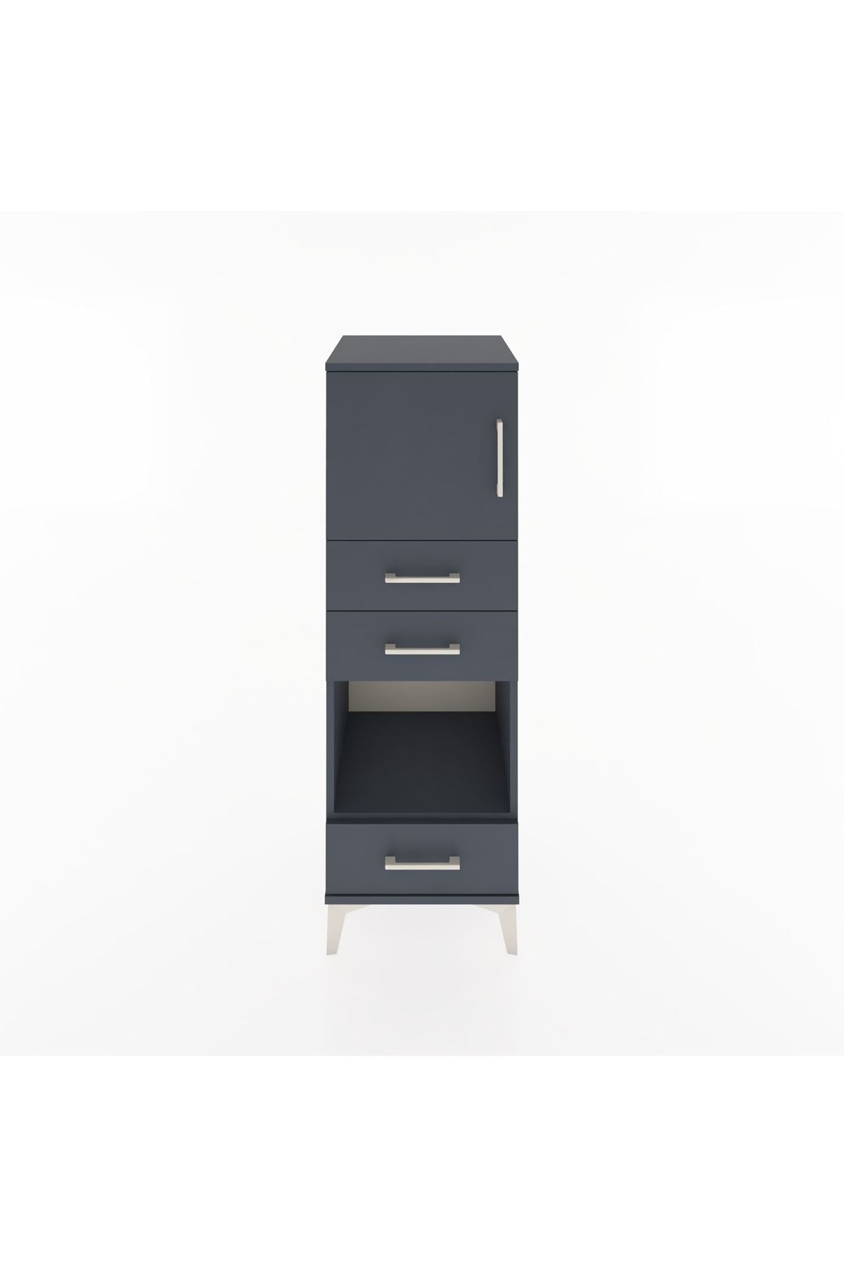 Hyperion Dolap 2 Raflı 3 Çekmeceli Tek Kapaklı 44x44x134 Antrasit-Antrasit