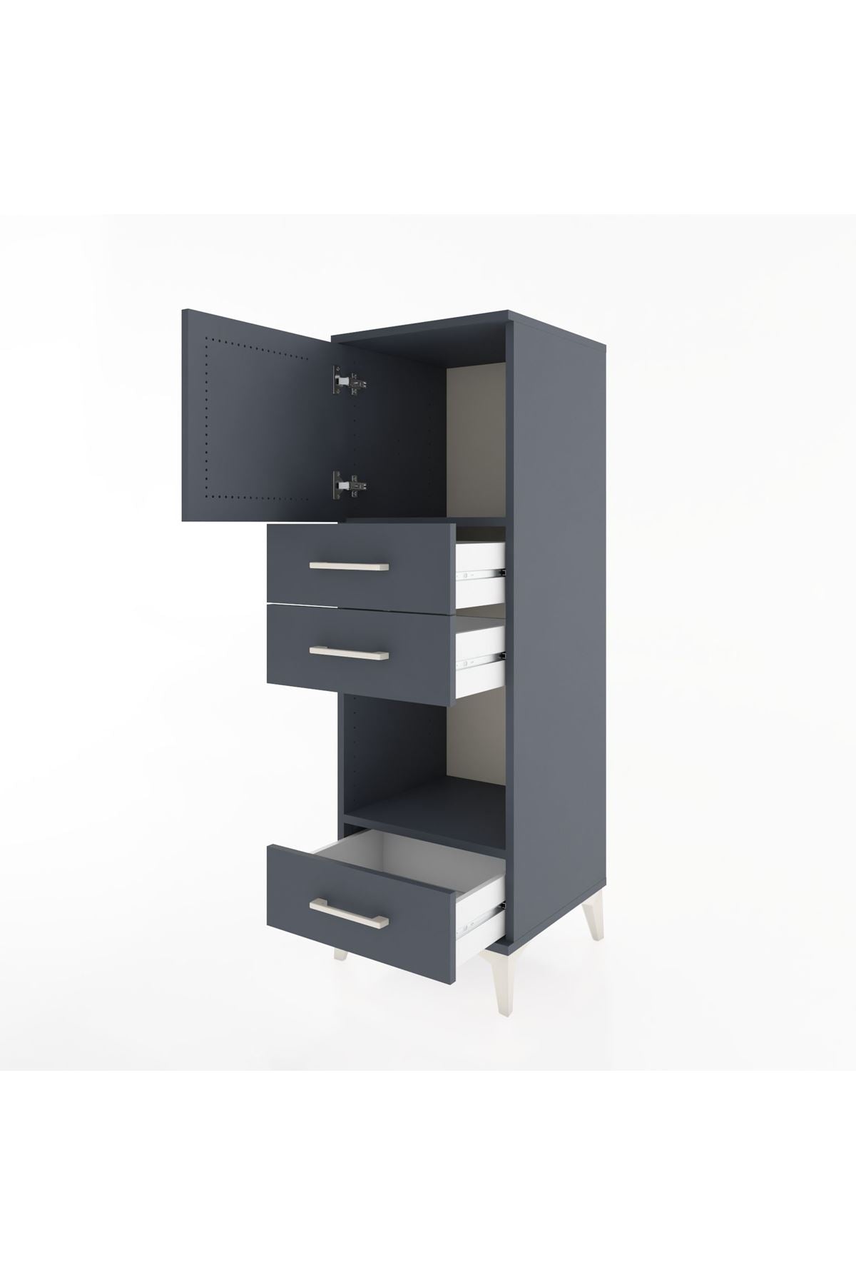 Hyperion Dolap 2 Raflı 3 Çekmeceli Tek Kapaklı 44x44x134 Antrasit-Antrasit