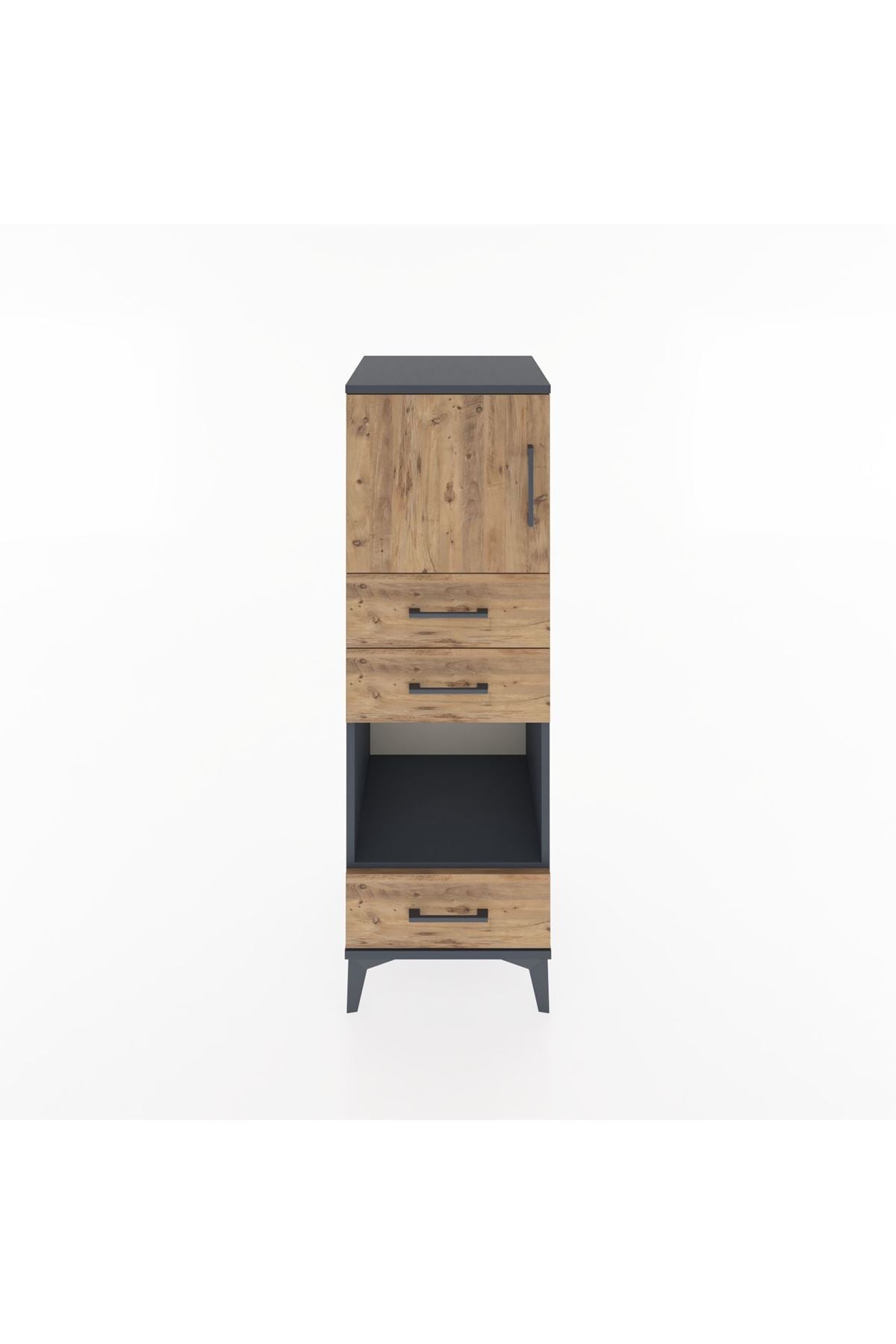 Hyperion Dolap 2 Raflı 3 Çekmeceli Tek Kapaklı 44x44x134 Antrasit-Çam