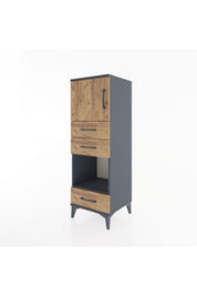 Hyperion Dolap 2 Raflı 3 Çekmeceli Tek Kapaklı 44x44x134 Antrasit-Çam