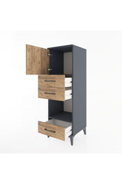 Hyperion Dolap 2 Raflı 3 Çekmeceli Tek Kapaklı 44x44x134 Antrasit-Çam