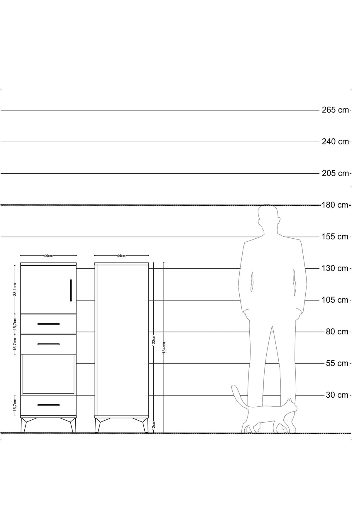 Hyperion Dolap 2 Raflı 3 Çekmeceli Tek Kapaklı 44x44x134 Antrasit-Çam