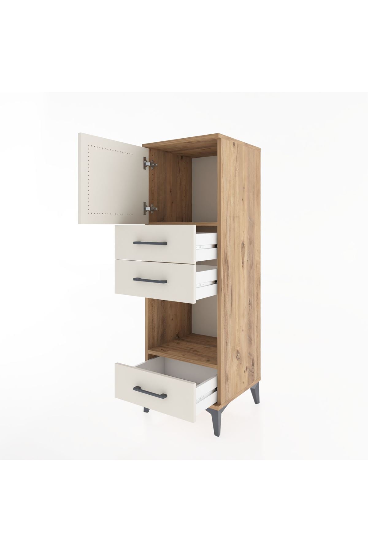 Hyperion Dolap 2 Raflı 3 Çekmeceli Tek Kapaklı 44x44x134 Çam-Aytaşı