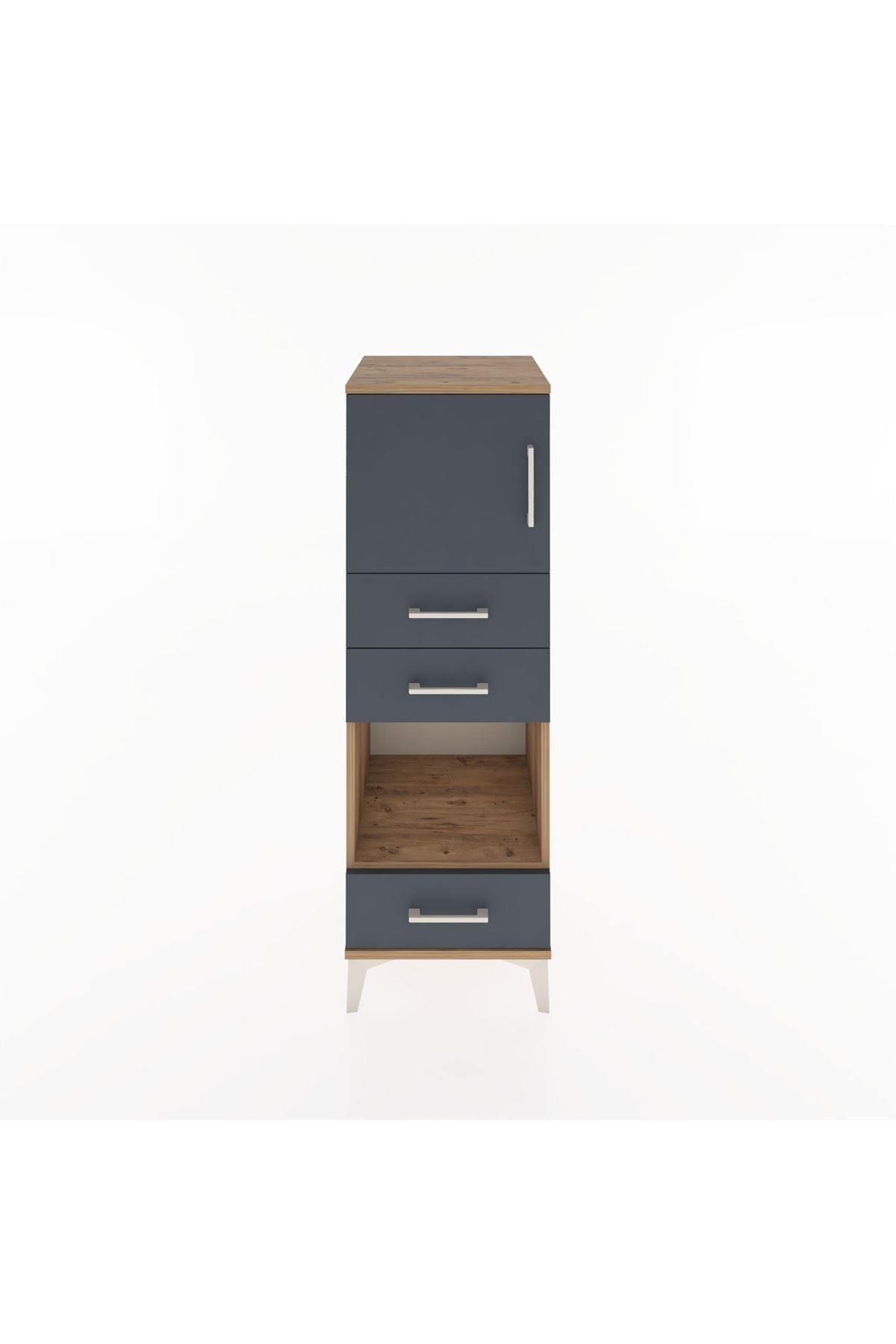 Hyperion Dolap 2 Raflı 3 Çekmeceli Tek Kapaklı 44x44x134 Çam-Antrasit