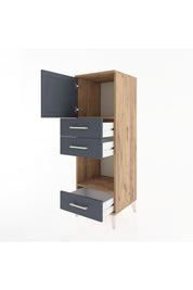 Hyperion Dolap 2 Raflı 3 Çekmeceli Tek Kapaklı 44x44x134 Çam-Antrasit