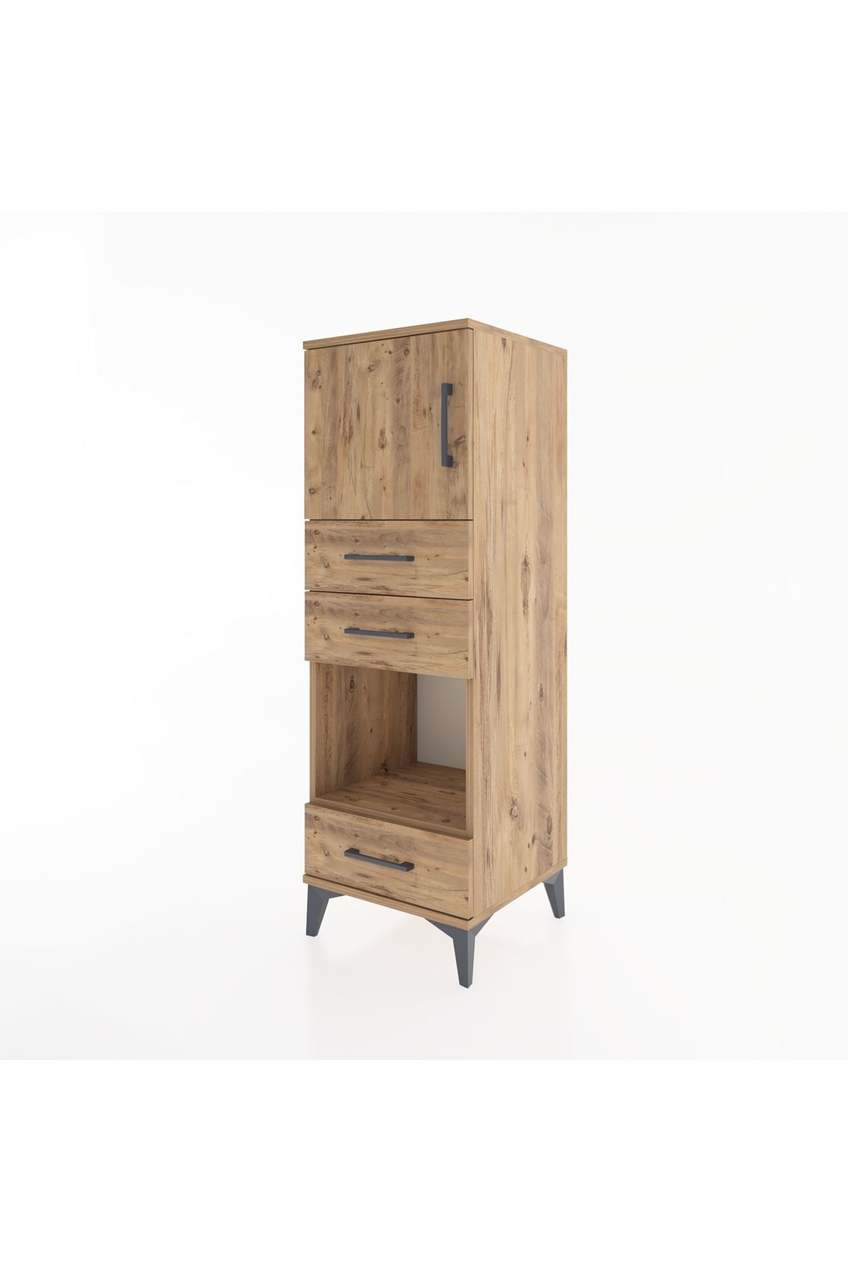 Hyperion Dolap 2 Raflı 3 Çekmeceli Tek Kapaklı 44x44x134 Çam-Çam