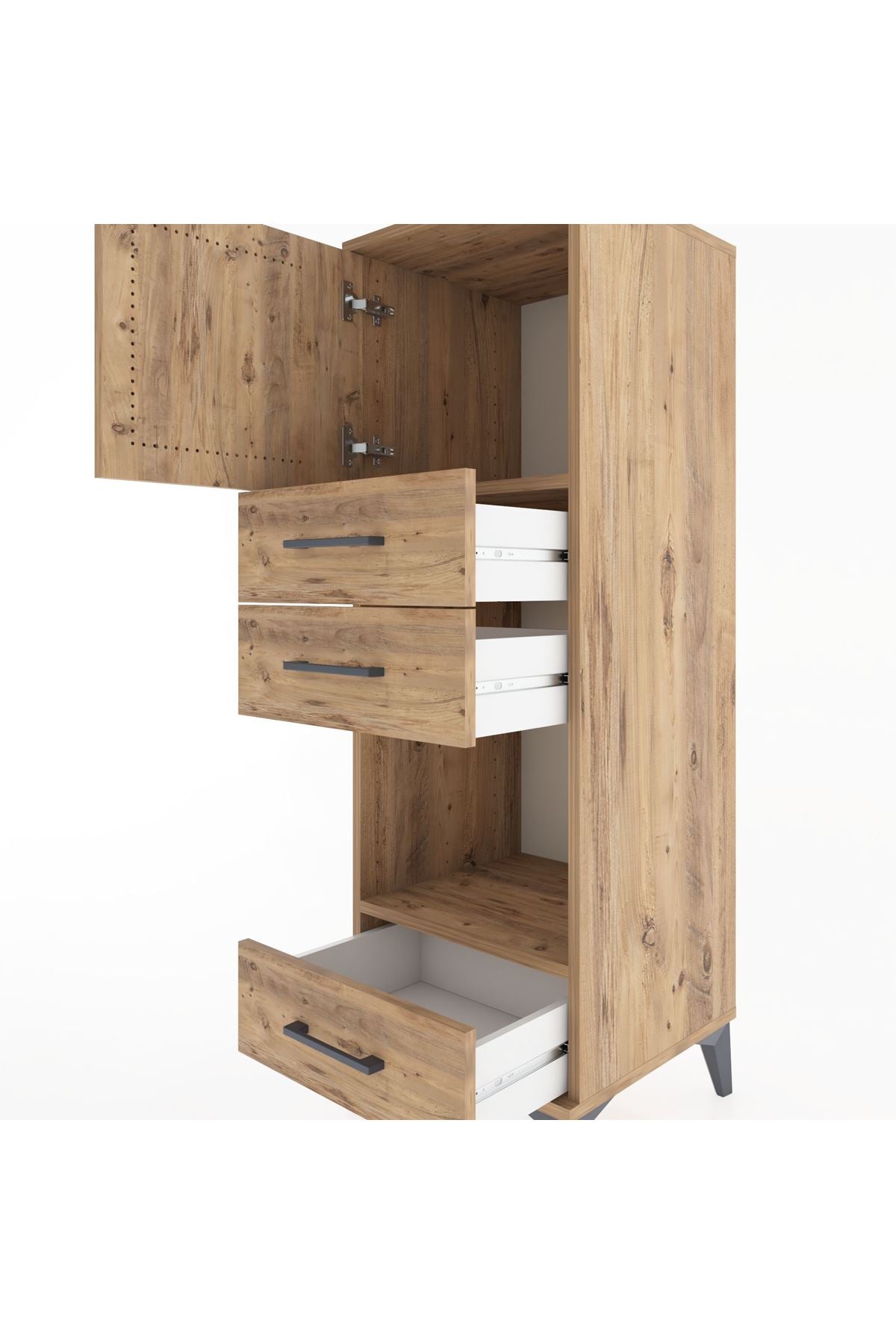 Hyperion Dolap 2 Raflı 3 Çekmeceli Tek Kapaklı 44x44x134 Çam-Çam