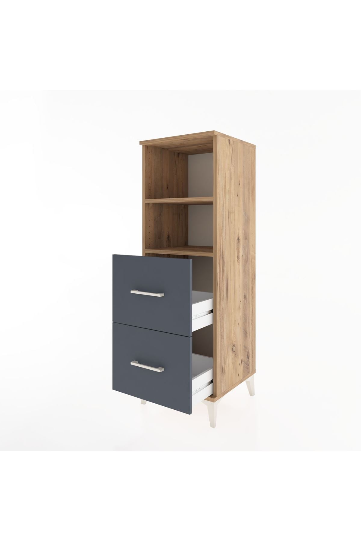 Hyperion Dolap 2 Raflı 2 Çekmeceli 44x44x134 Çam-Antrasit