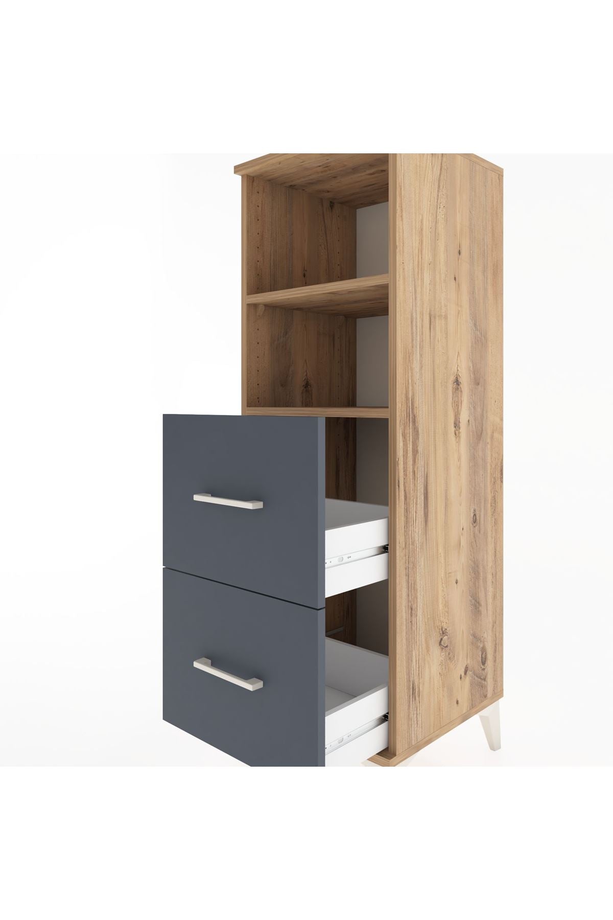 Hyperion Dolap 2 Raflı 2 Çekmeceli 44x44x134 Çam-Antrasit