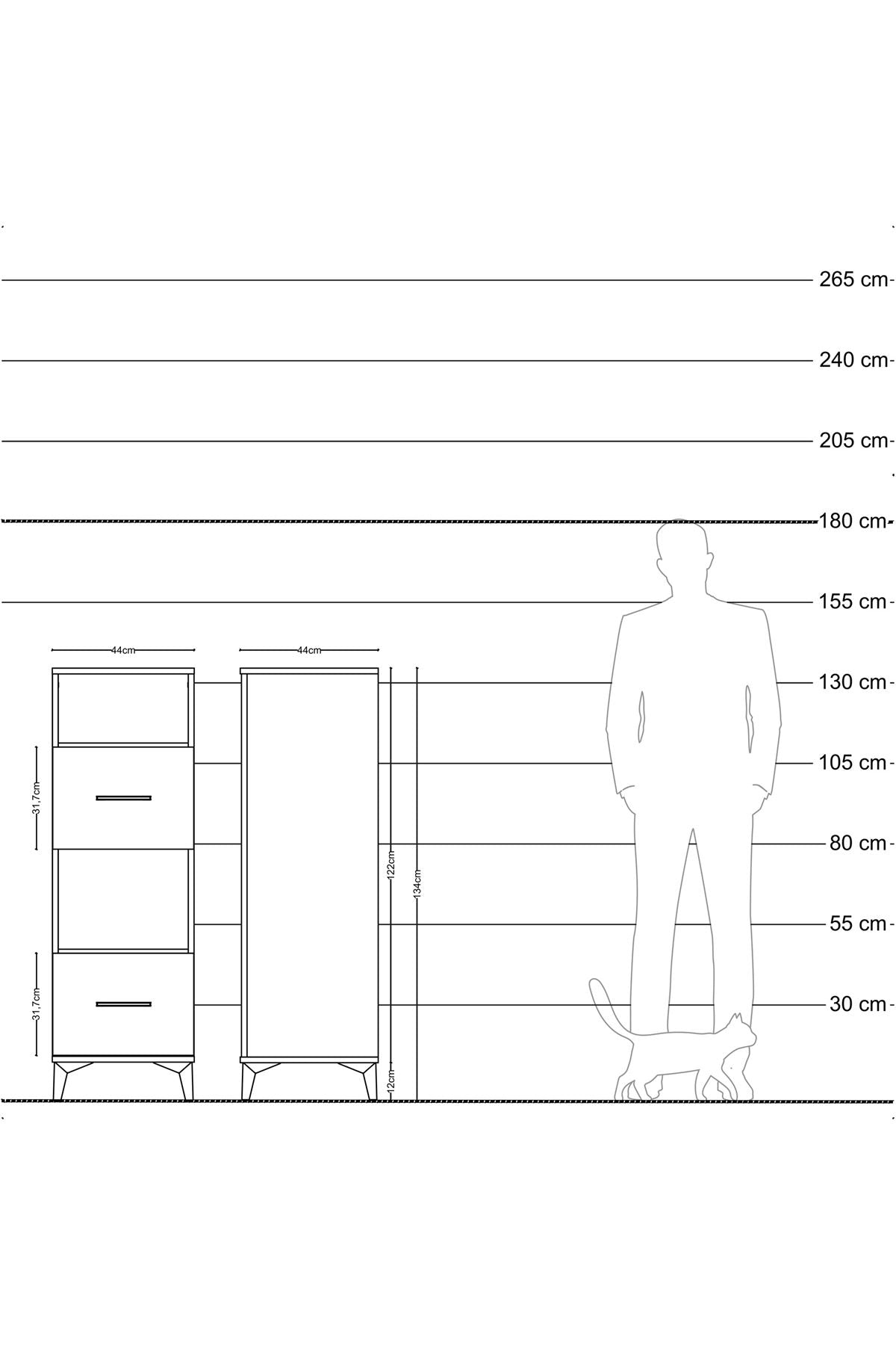 Hyperion Dolap 2 Raflı 2 Çekmeceli 44x44x134 Çam-Antrasit