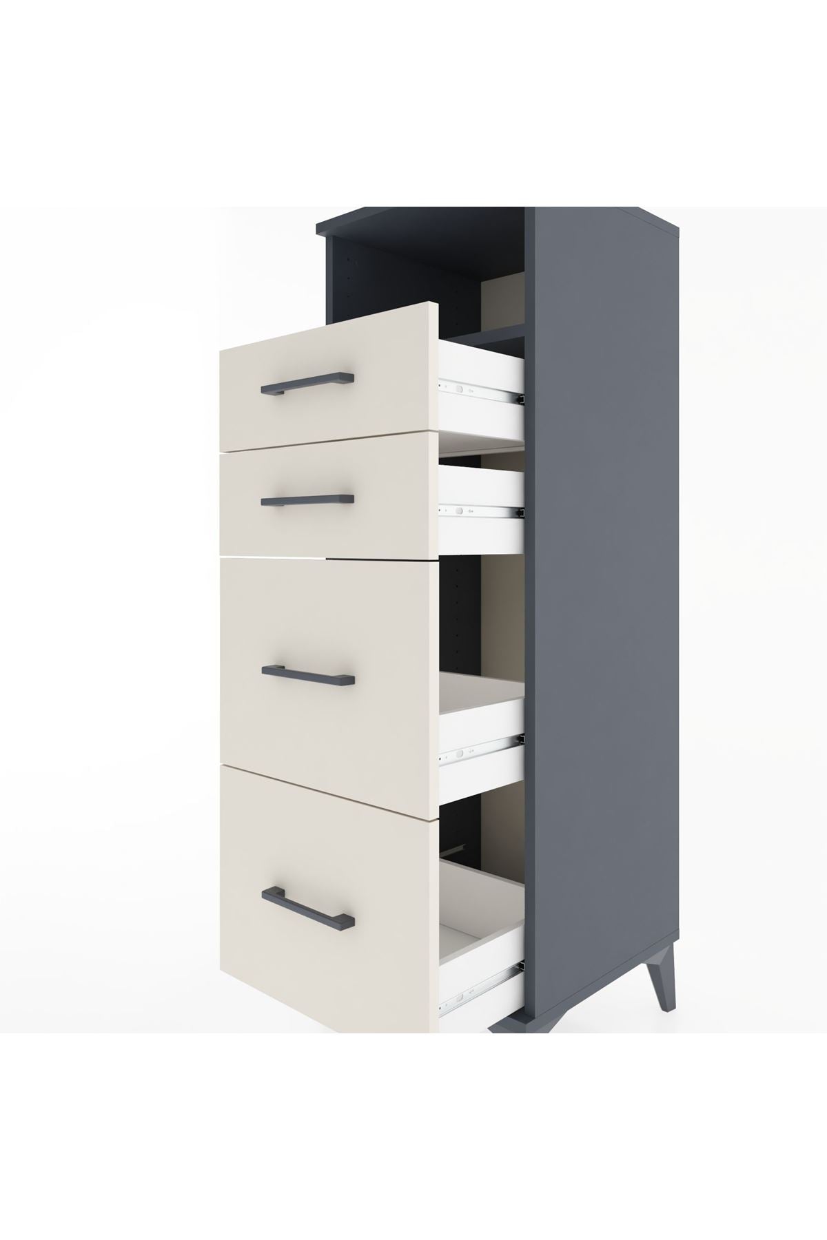 Hyperion Dolap Tek Raflı 4 Çekmeceli 44x44x134 Antrasit-Aytaşı