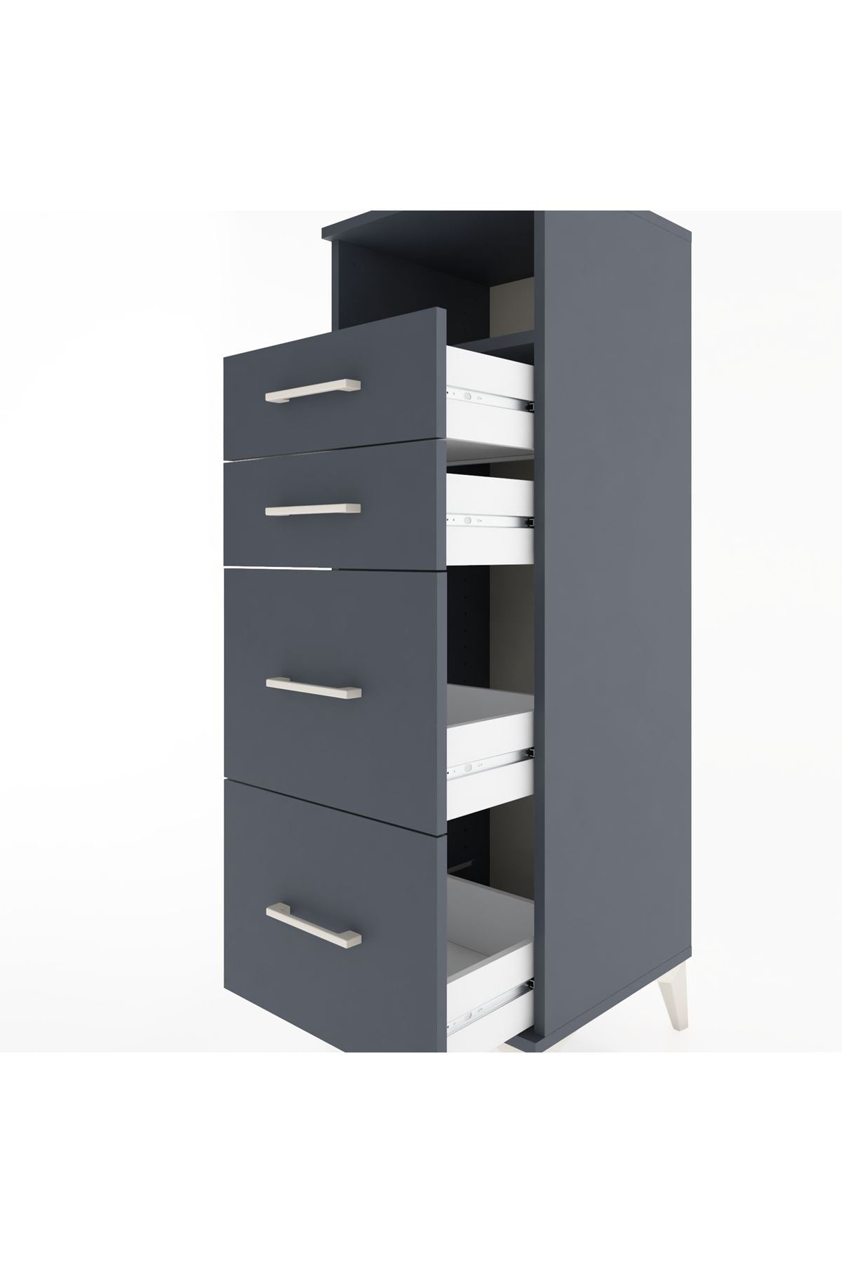 Hyperion Dolap Tek Raflı 4 Çekmeceli 44x44x134 Antrasit-Antrasit