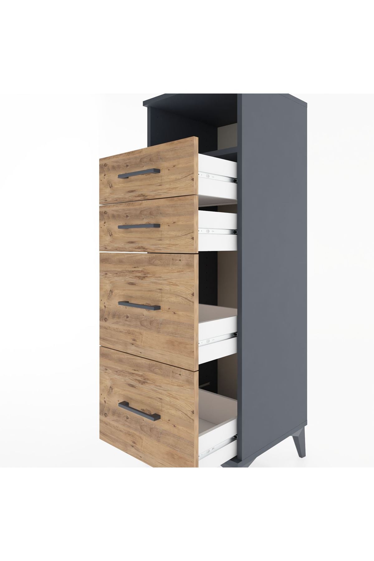 Hyperion Dolap Tek Raflı 4 Çekmeceli 44x44x134 Antrasit-Çam