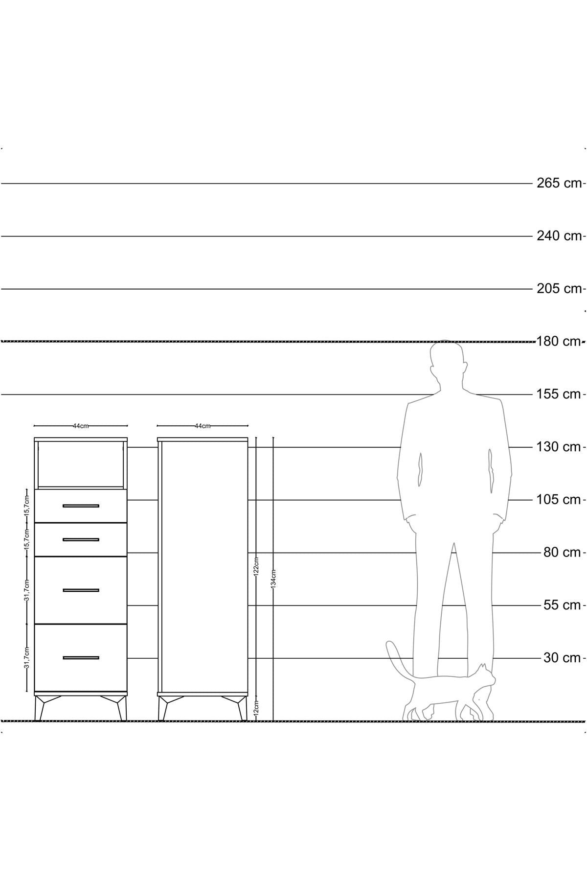 Hyperion Dolap Tek Raflı 4 Çekmeceli 44x44x134 Çam-Çam