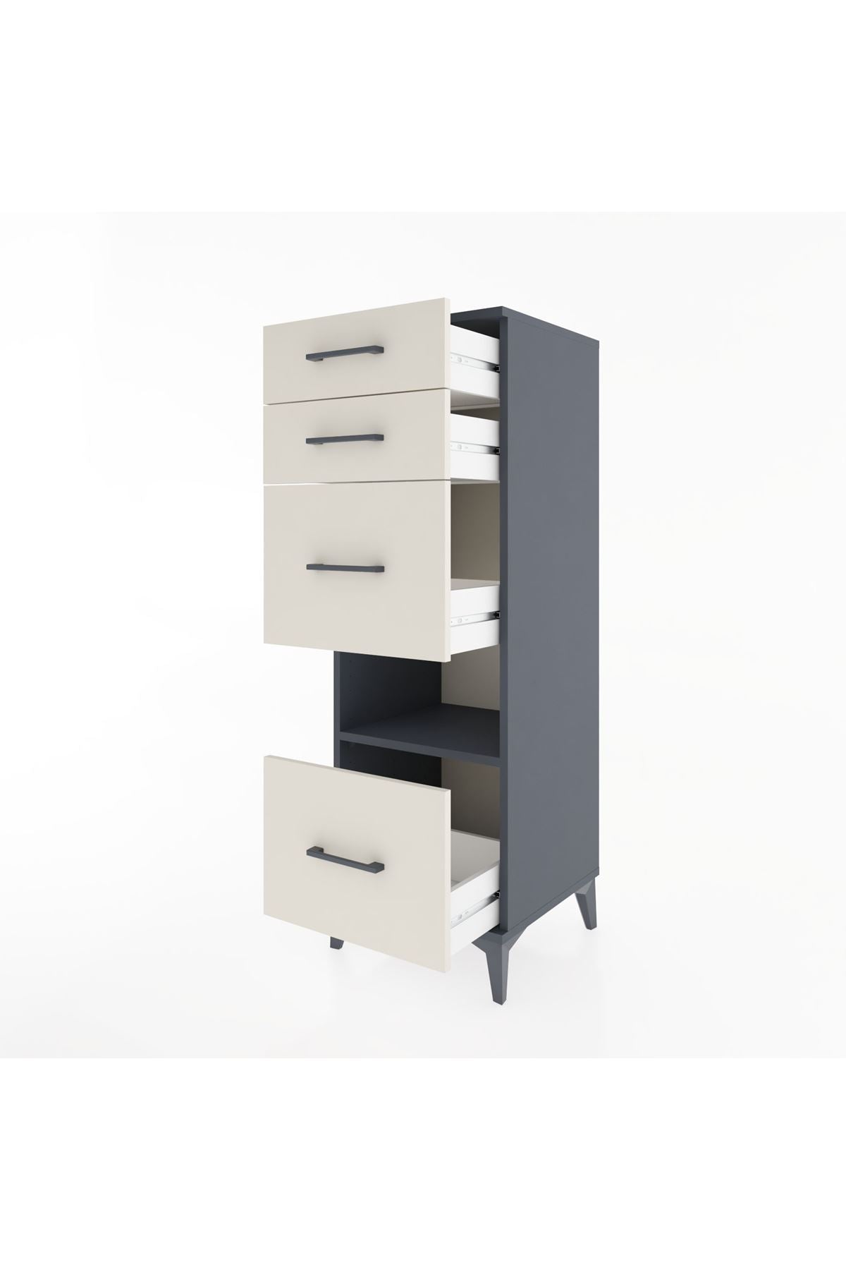 Hyperion Dolap Tek Raflı 4 Çekmeceli 44x44x134 Antrasit-Aytaşı