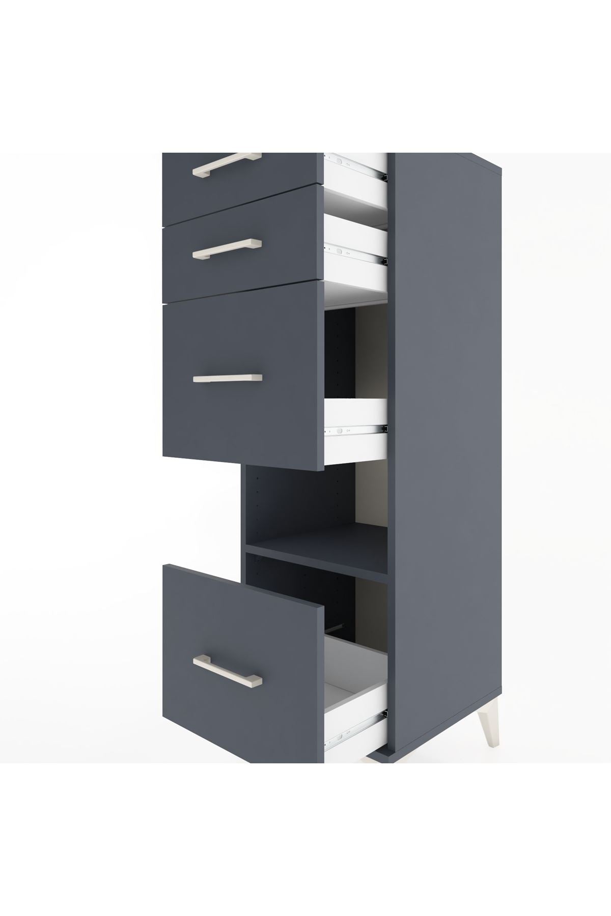 Hyperion Dolap Tek Raflı 4 Çekmeceli 44x44x134 Antrasit-Antrasit