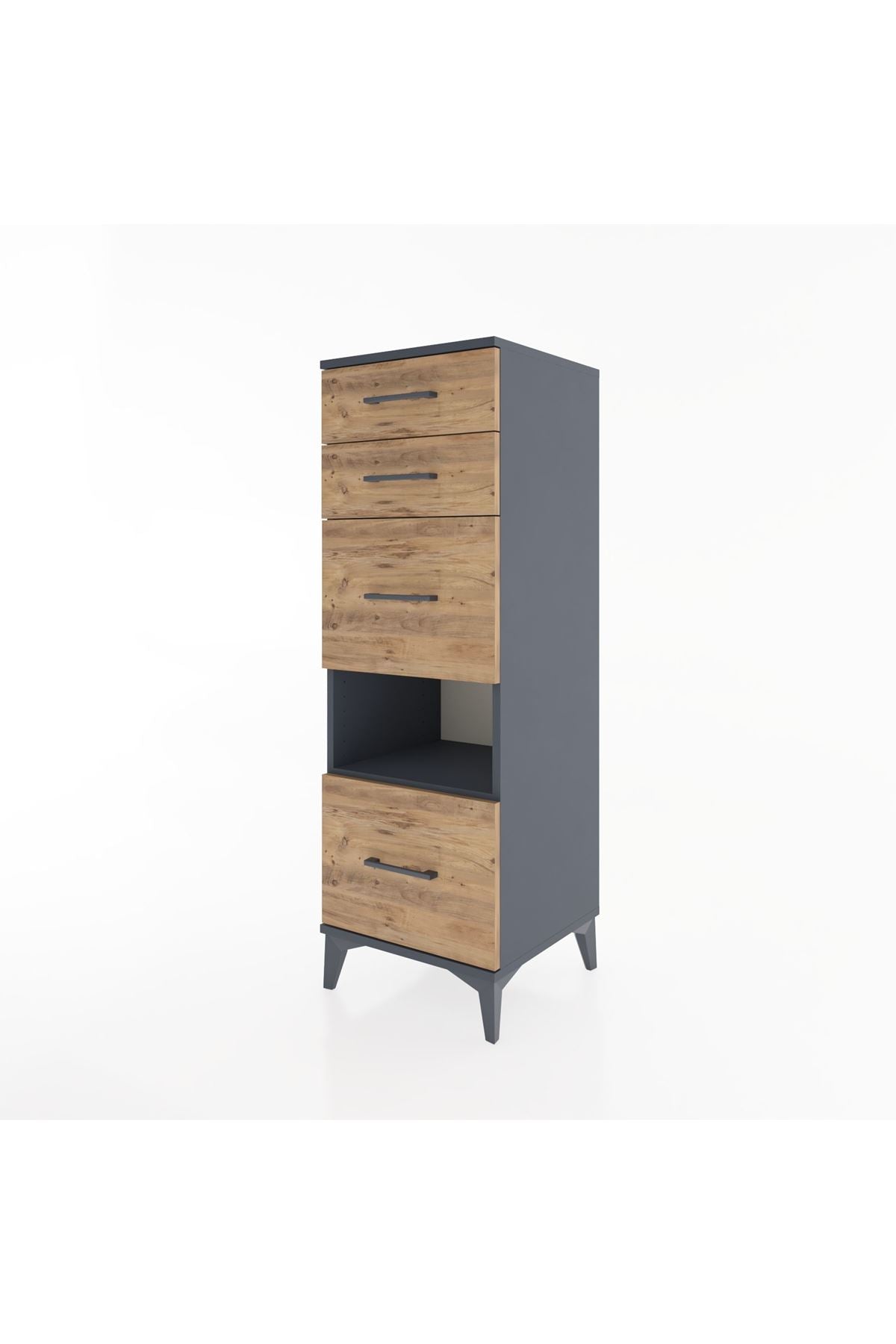 Hyperion Dolap Tek Raflı 4 Çekmeceli 44x44x134 Antrasit-Çam