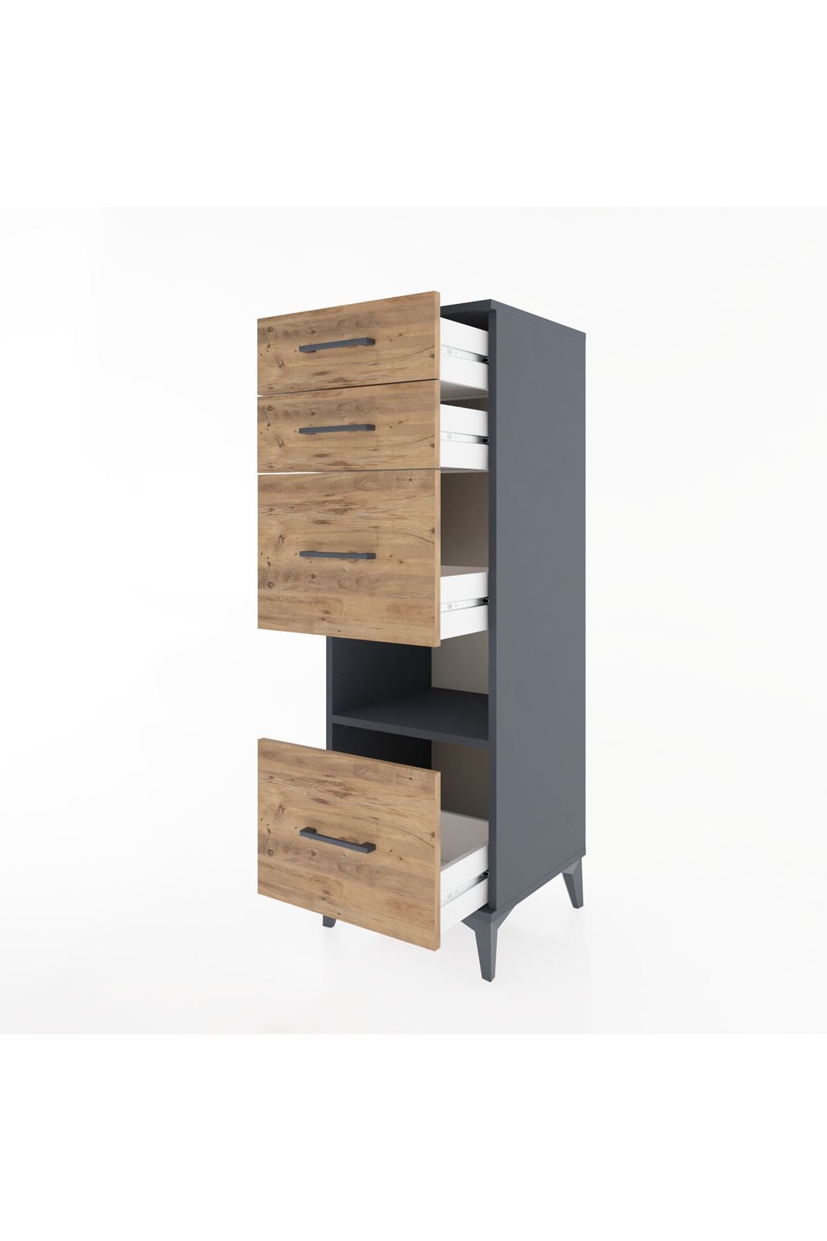 Hyperion Dolap Tek Raflı 4 Çekmeceli 44x44x134 Antrasit-Çam