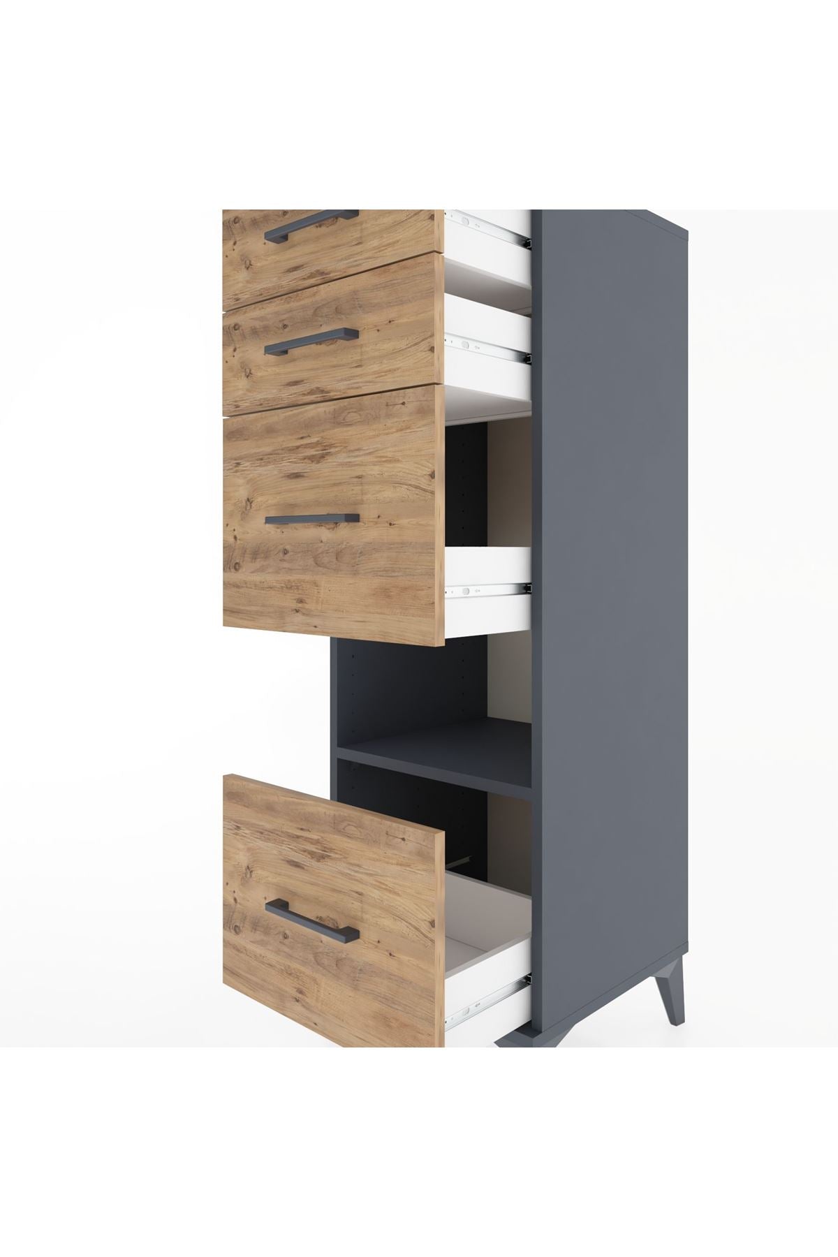 Hyperion Dolap Tek Raflı 4 Çekmeceli 44x44x134 Antrasit-Çam