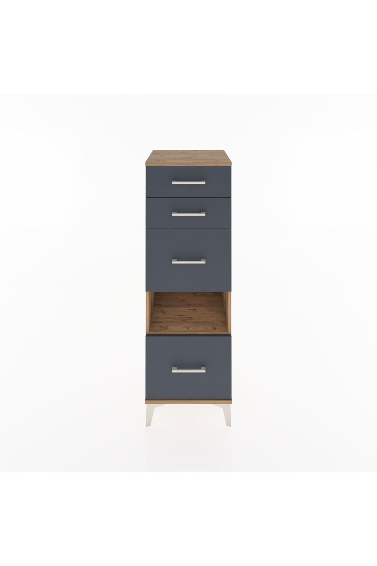 Hyperion Dolap Tek Raflı 4 Çekmeceli 44x44x134 Çam-Antrasit