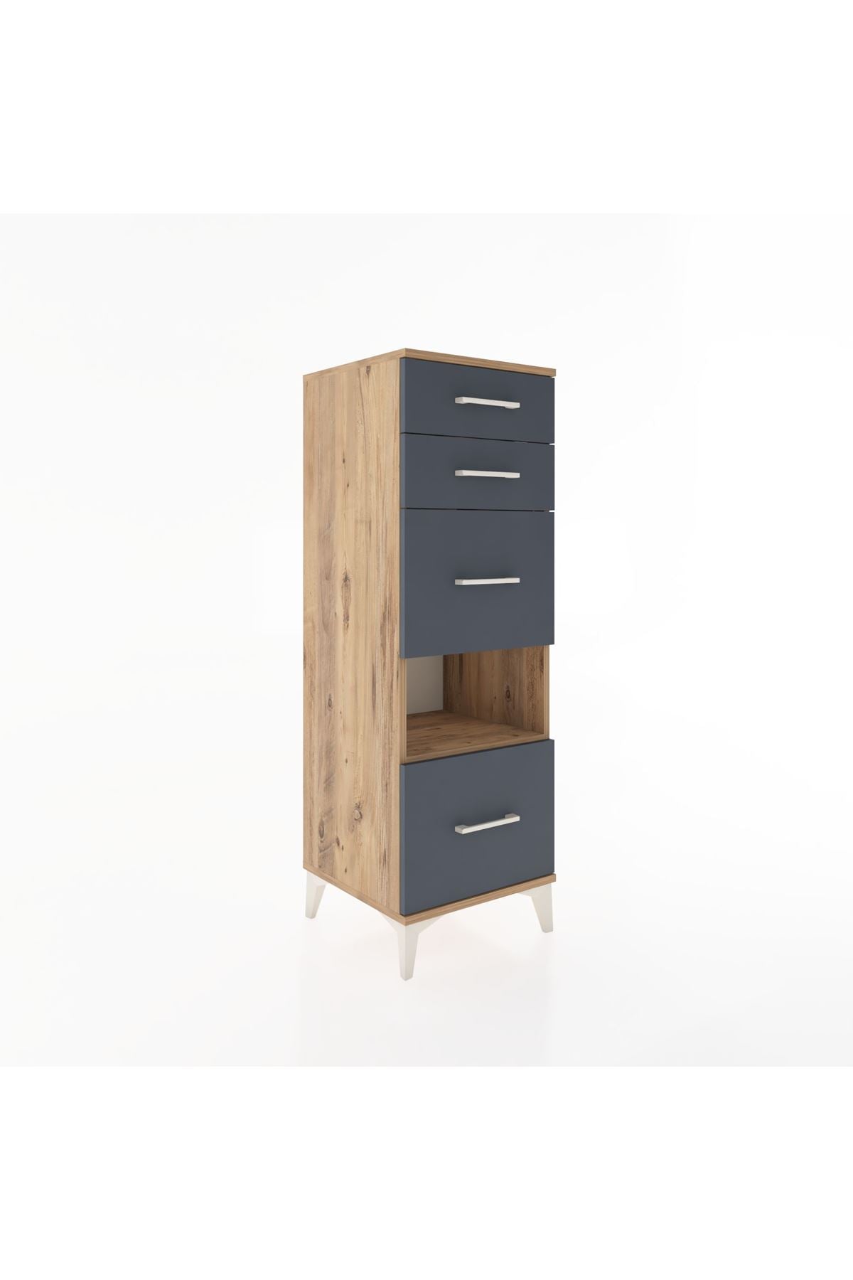 Hyperion Dolap Tek Raflı 4 Çekmeceli 44x44x134 Çam-Antrasit