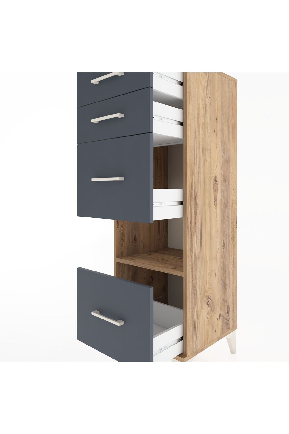 Hyperion Dolap Tek Raflı 4 Çekmeceli 44x44x134 Çam-Antrasit