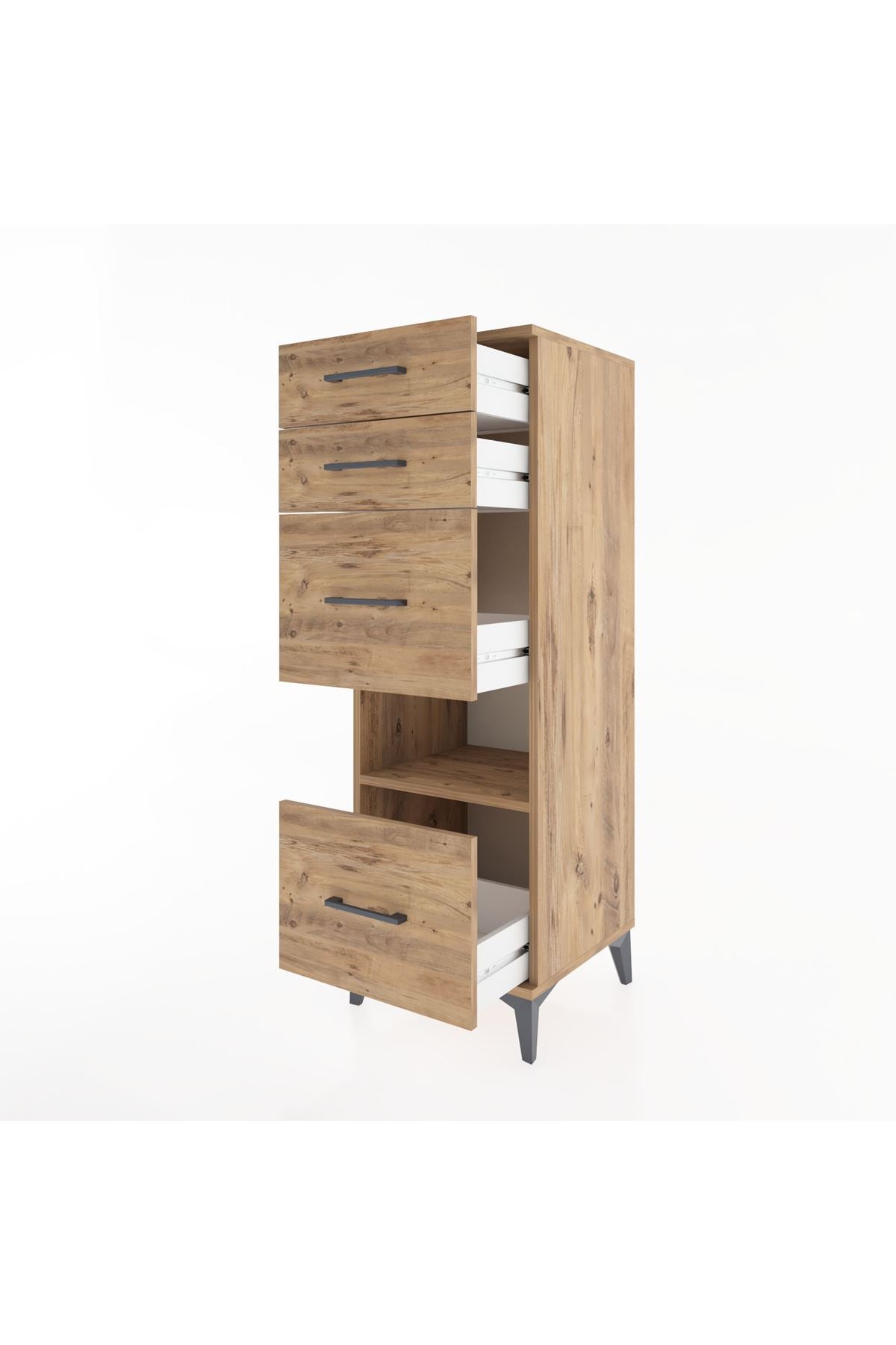 Hyperion Dolap Tek Raflı 4 Çekmeceli 44x44x134 Çam-Çam