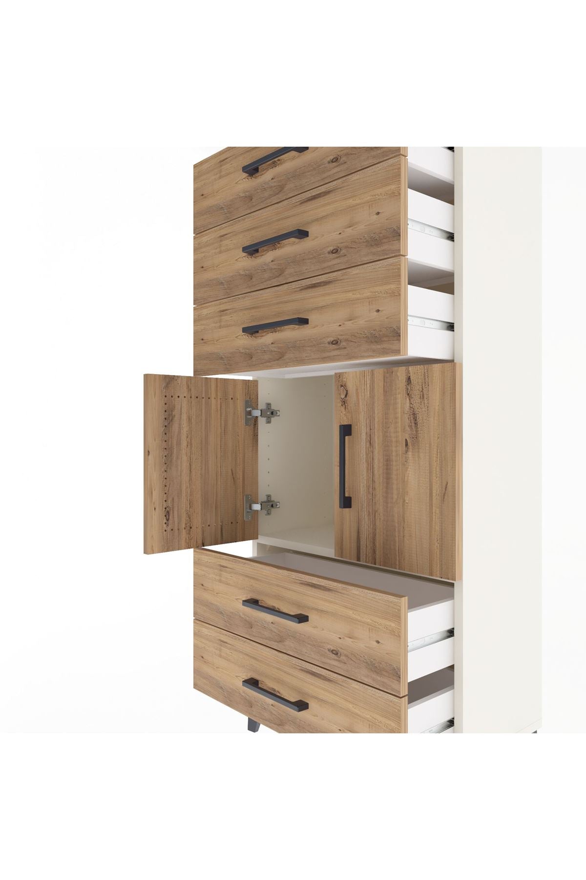 Arges Dolap Tek Raflı 5 Çekmeceli 2 Kapaklı 60x30x134 Aytaşı-Çam