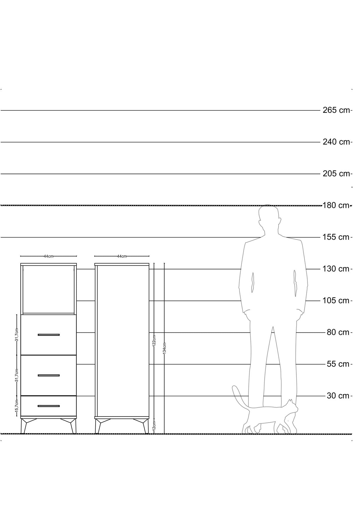 Hyperion Dolap Tek Raflı 3 Çekmeceli 44x44x134 Antrasit-Antrasit