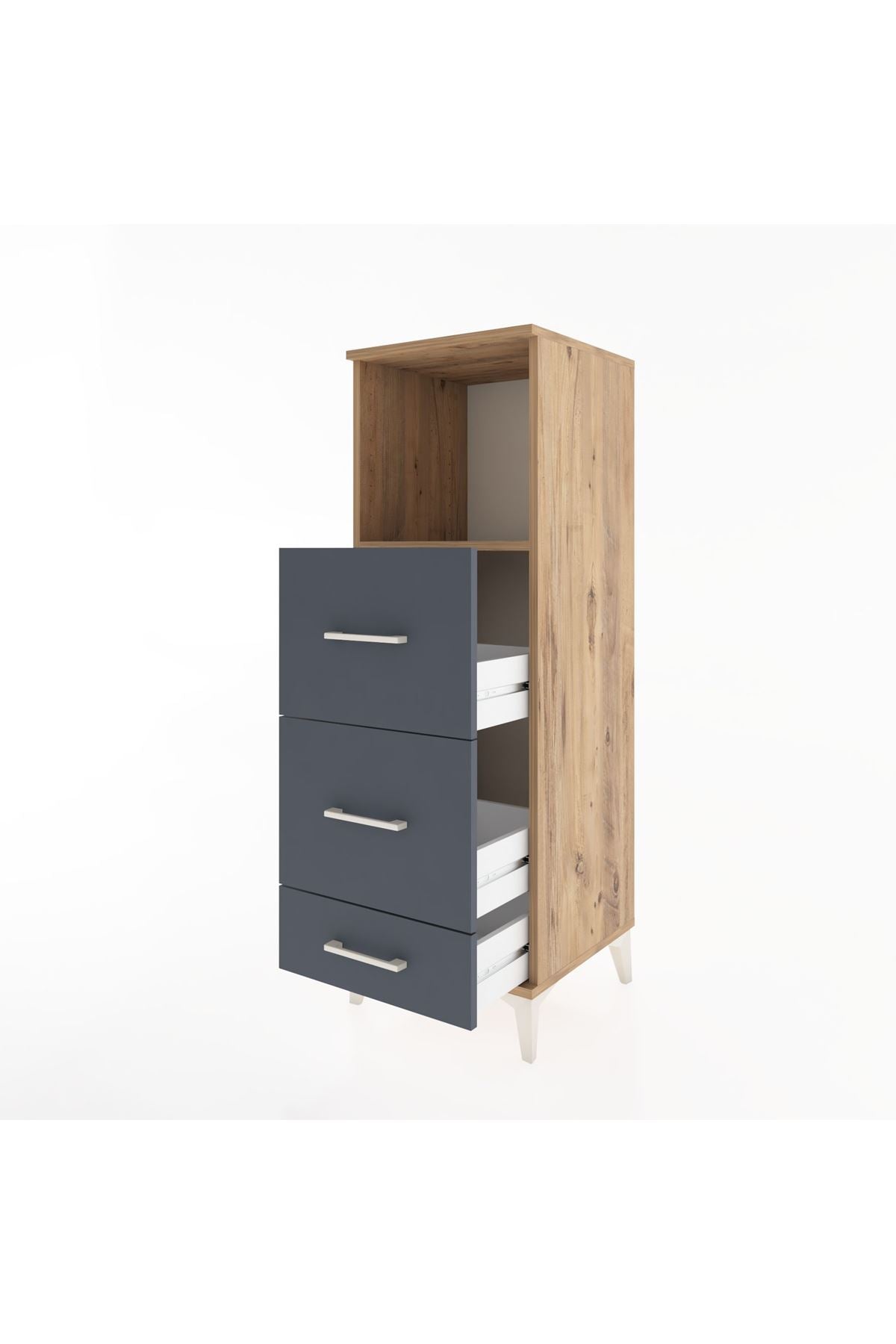 Hyperion Dolap Tek Raflı 3 Çekmeceli 44x44x134 Çam-Antrasit