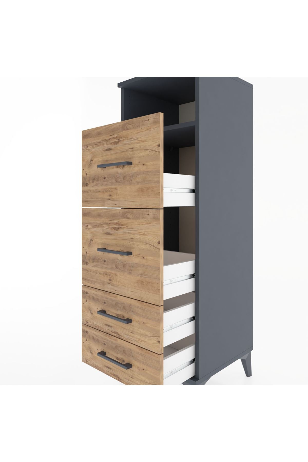 Hyperion Dolap Tek Raflı 4 Çekmeceli 44x44x134 Antrasit-Çam