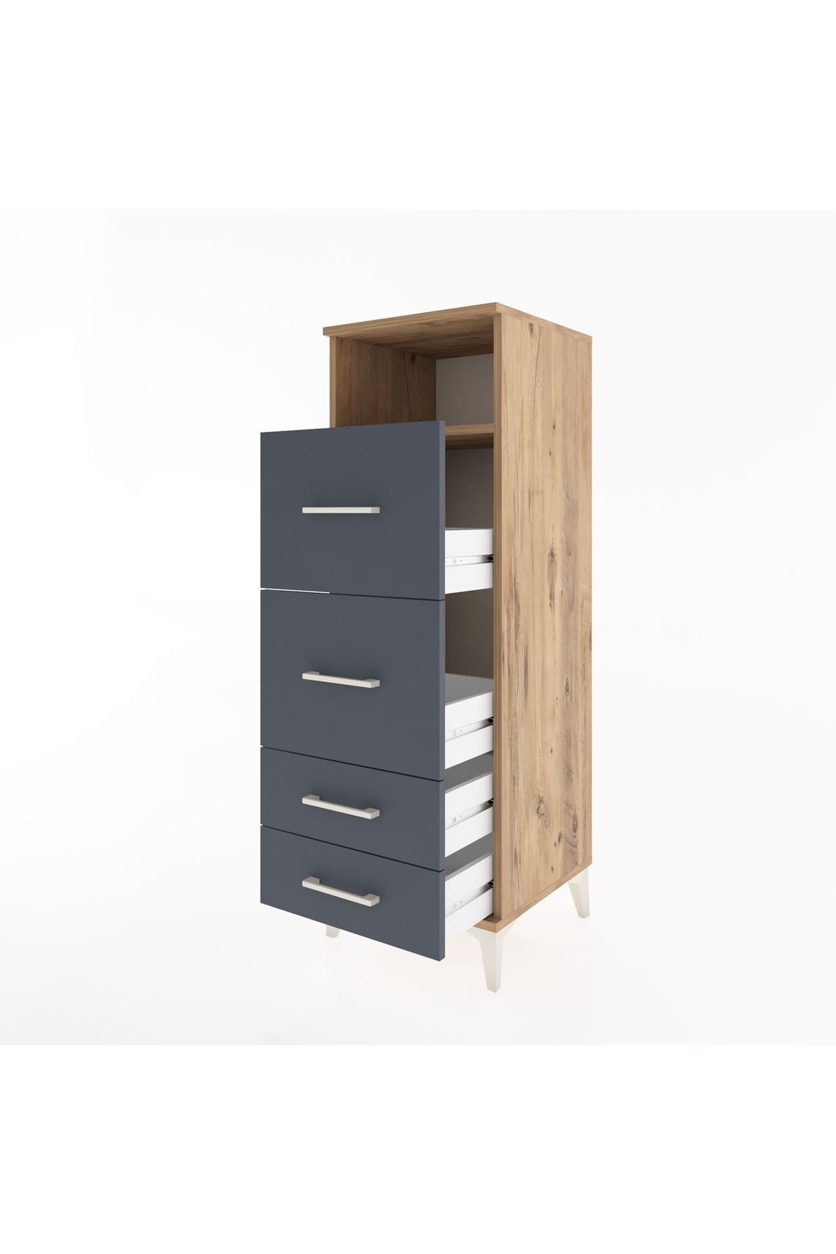 Hyperion Dolap Tek Raflı 4 Çekmeceli 44x44x134 Çam-Antrasit