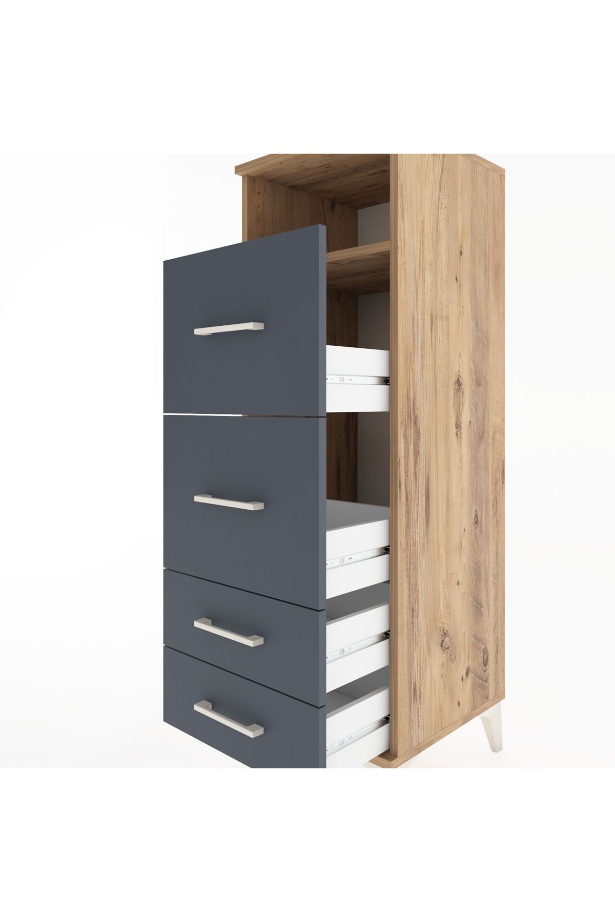 Hyperion Dolap Tek Raflı 4 Çekmeceli 44x44x134 Çam-Antrasit