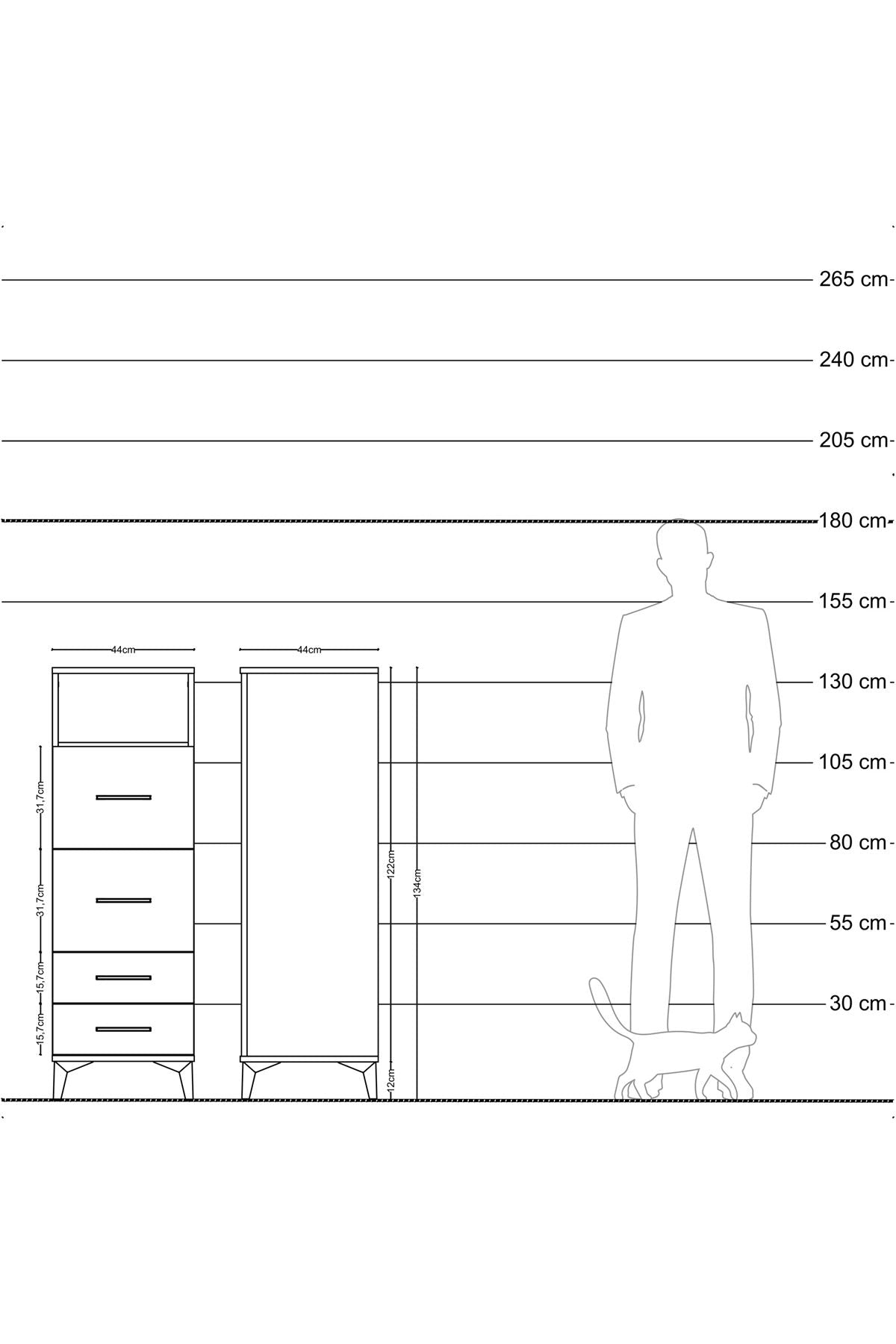 Hyperion Dolap Tek Raflı 4 Çekmeceli 44x44x134 Çam-Antrasit