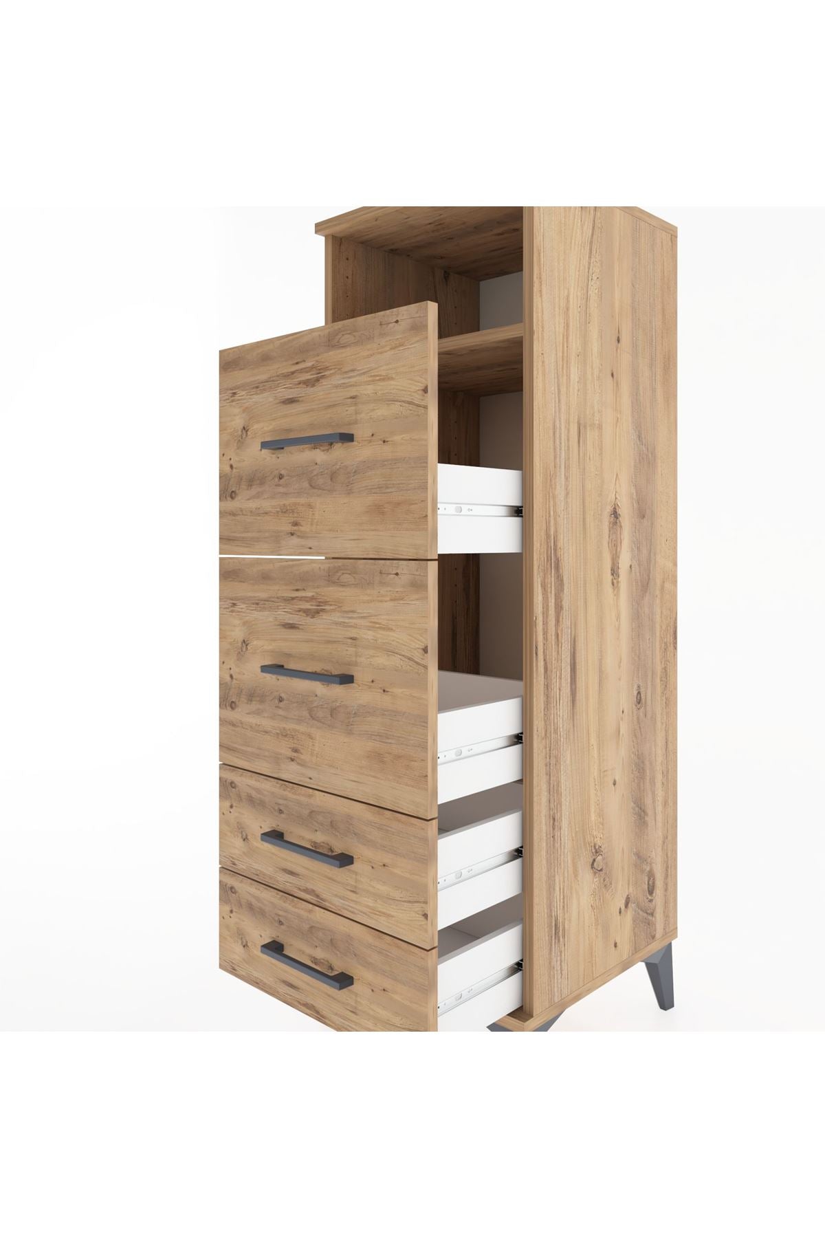 Hyperion Dolap Tek Raflı 4 Çekmeceli 44x44x134 Çam-Çam