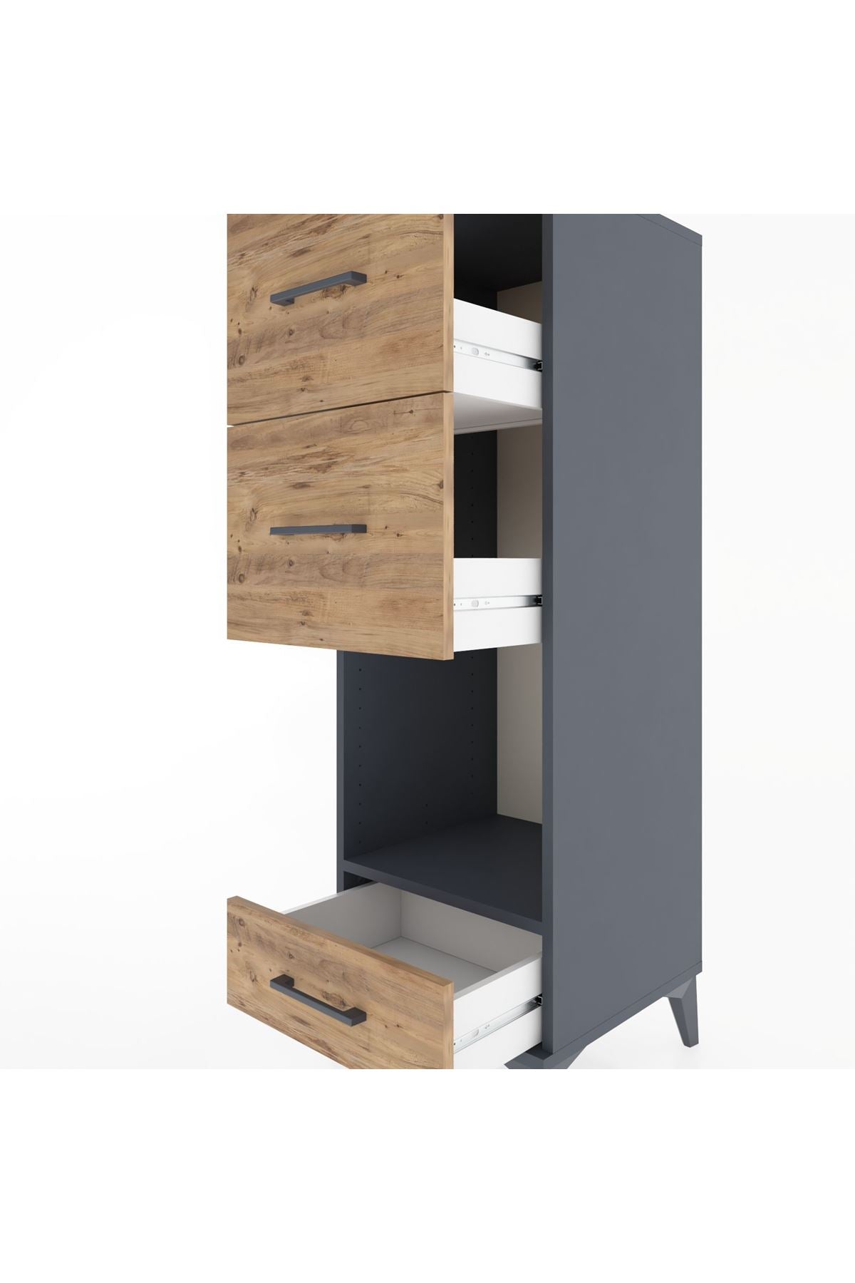 Hyperion Dolap Tek Raflı 3 Çekmeceli 44x44x134 Antrasit-Çam