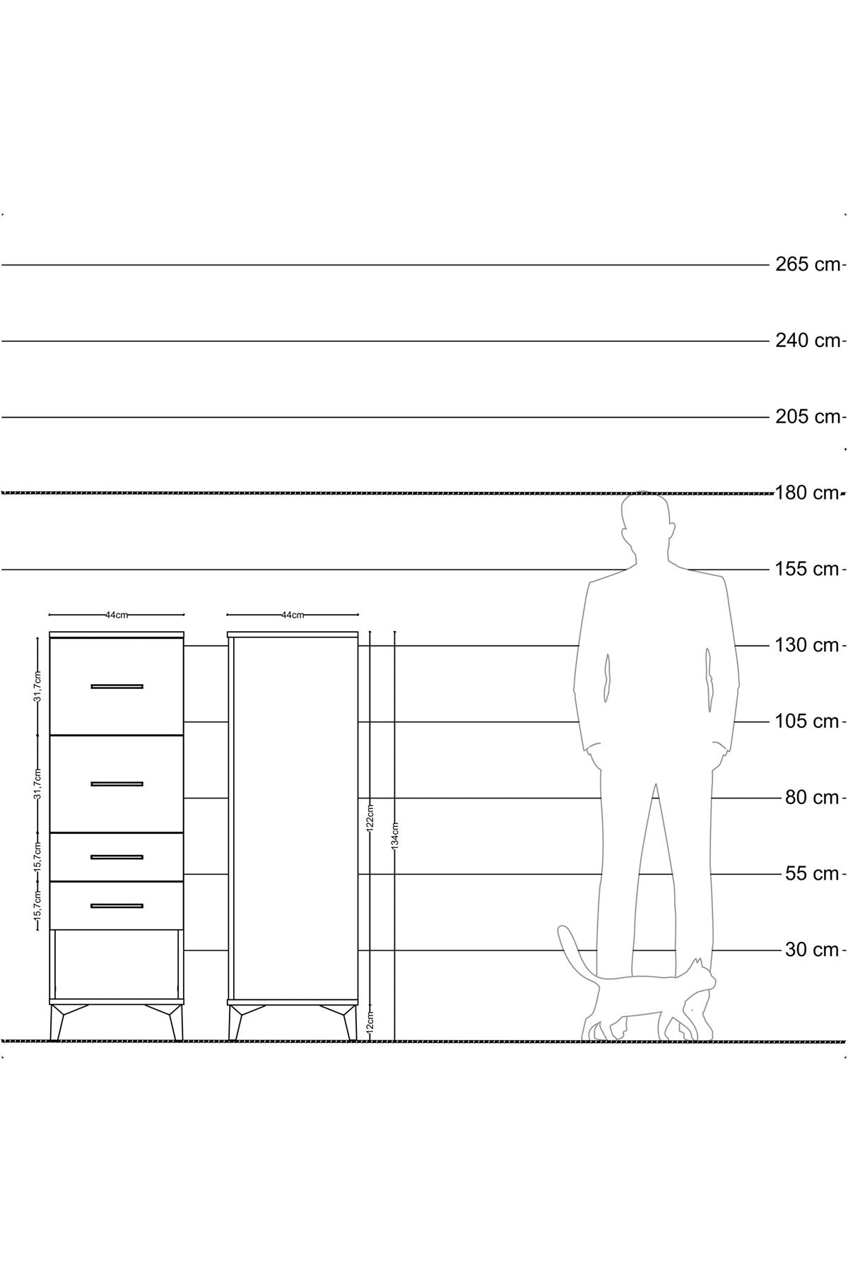 Hyperion Dolap 4 Çekmeceli 44x44x134 Çam-Antrasit