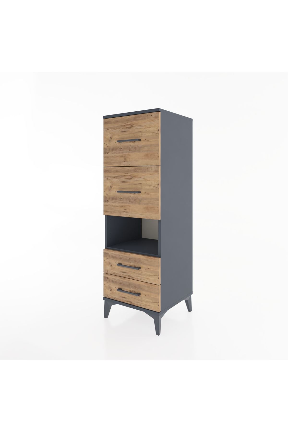 Hyperion Dolap Tek Raflı 4 Çekmeceli 44x44x134 Antrasit-Çam