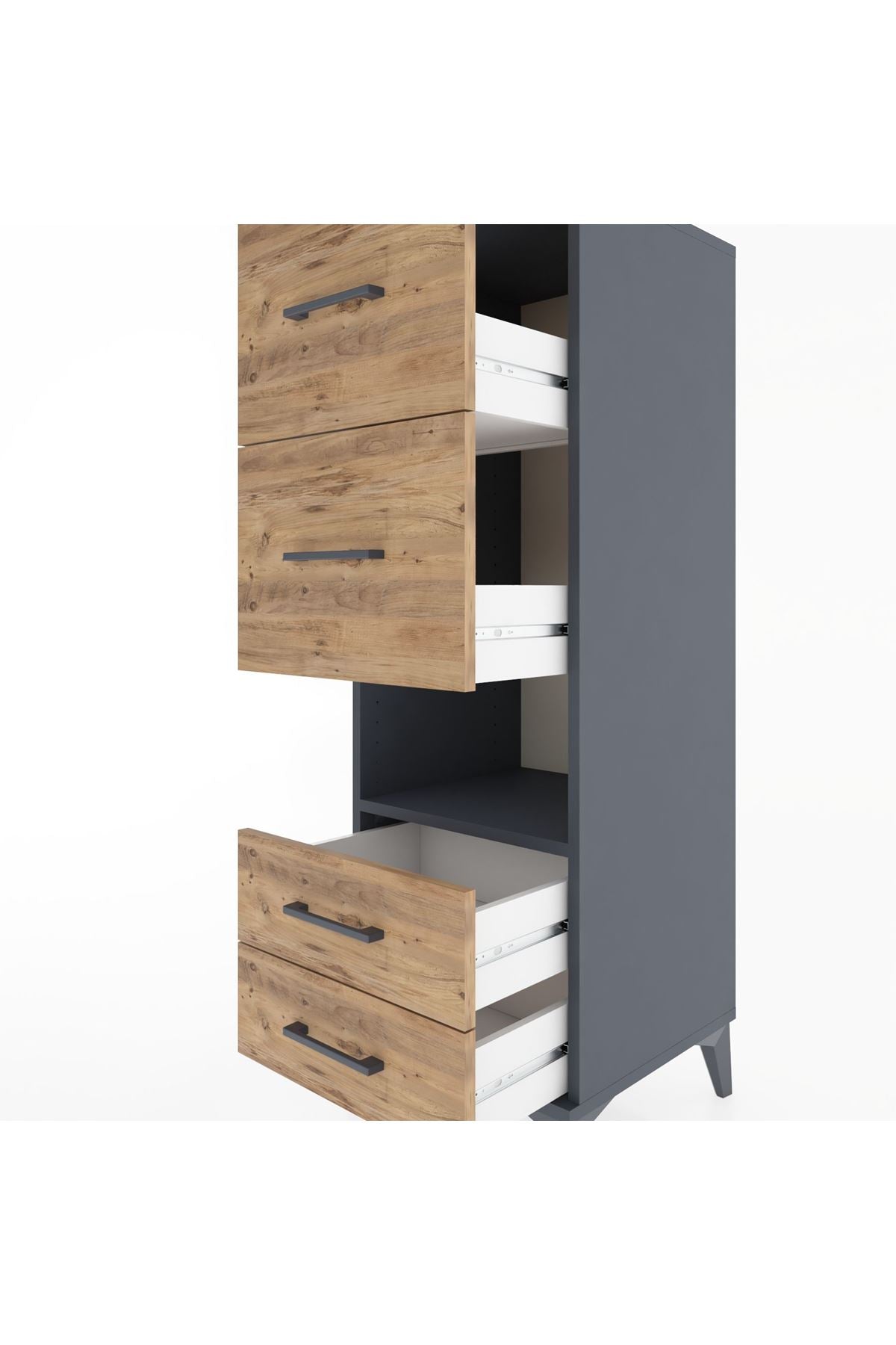 Hyperion Dolap Tek Raflı 4 Çekmeceli 44x44x134 Antrasit-Çam