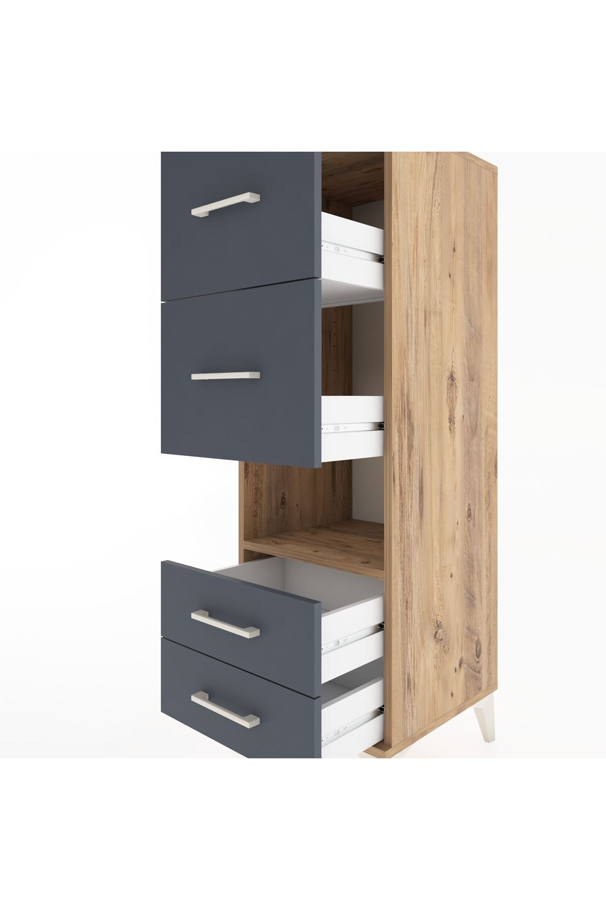 Hyperion Dolap Tek Raflı 4 Çekmeceli 44x44x134 Çam-Antrasit