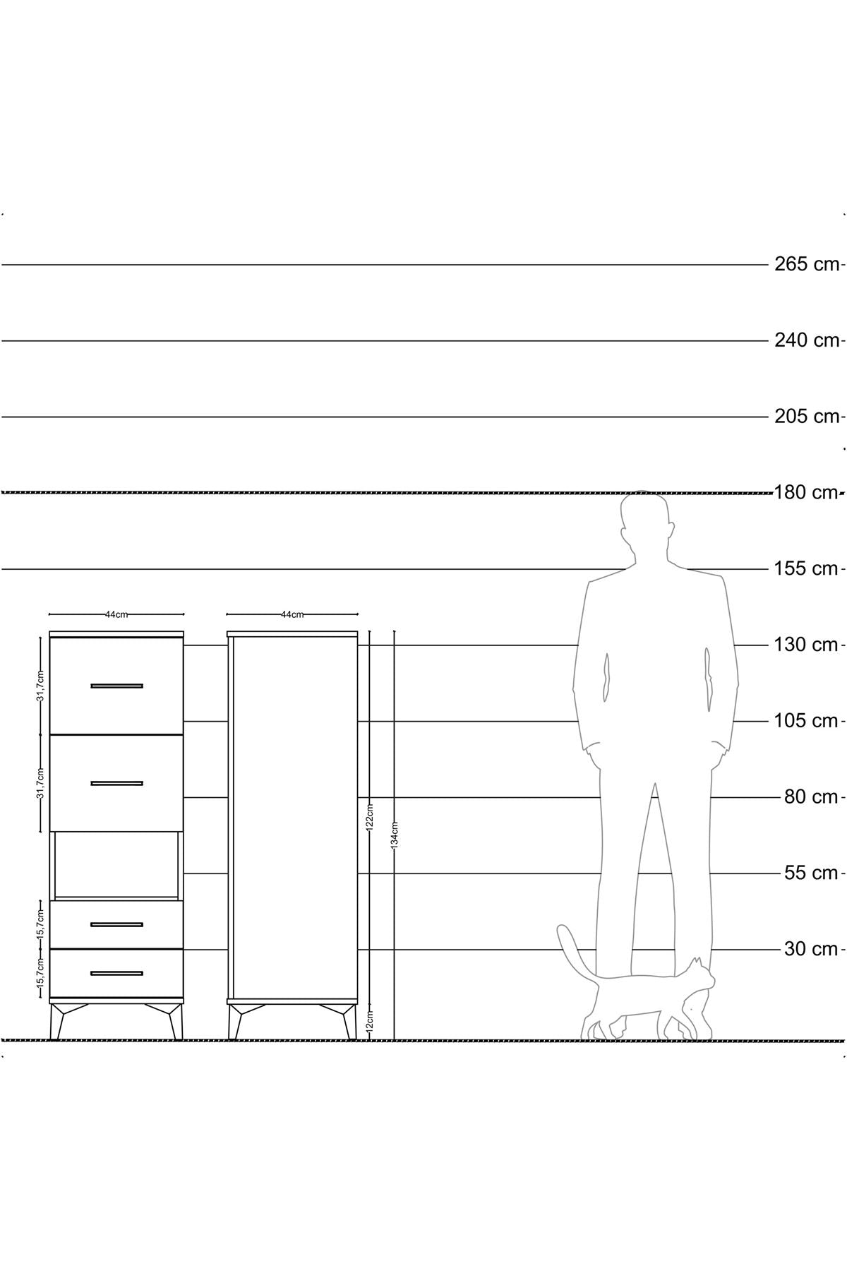 Hyperion Dolap Tek Raflı 4 Çekmeceli 44x44x134 Çam-Antrasit