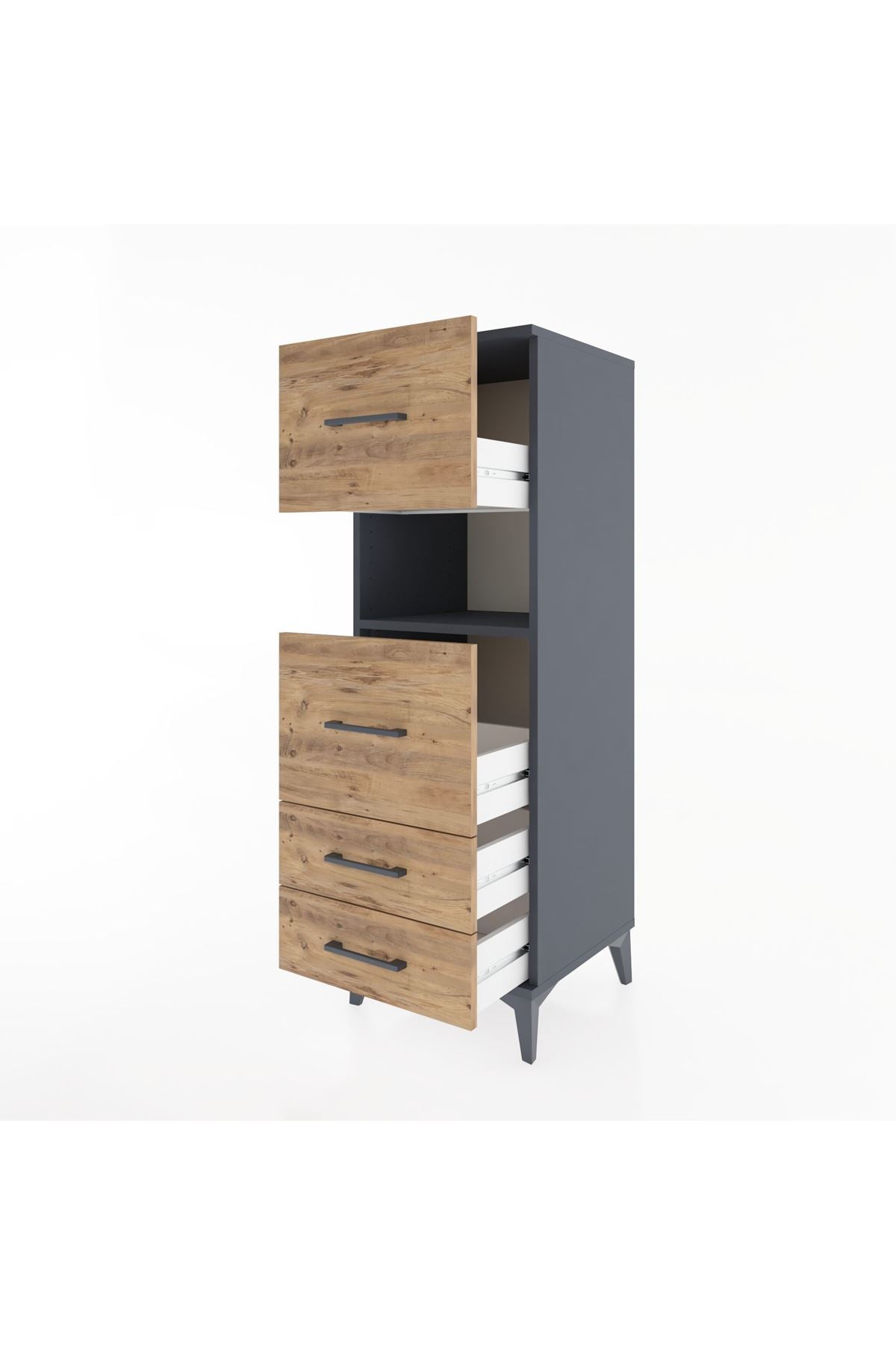 Hyperion Dolap Tek Raflı 4 Çekmeceli 44x44x134 Antrasit-Çam