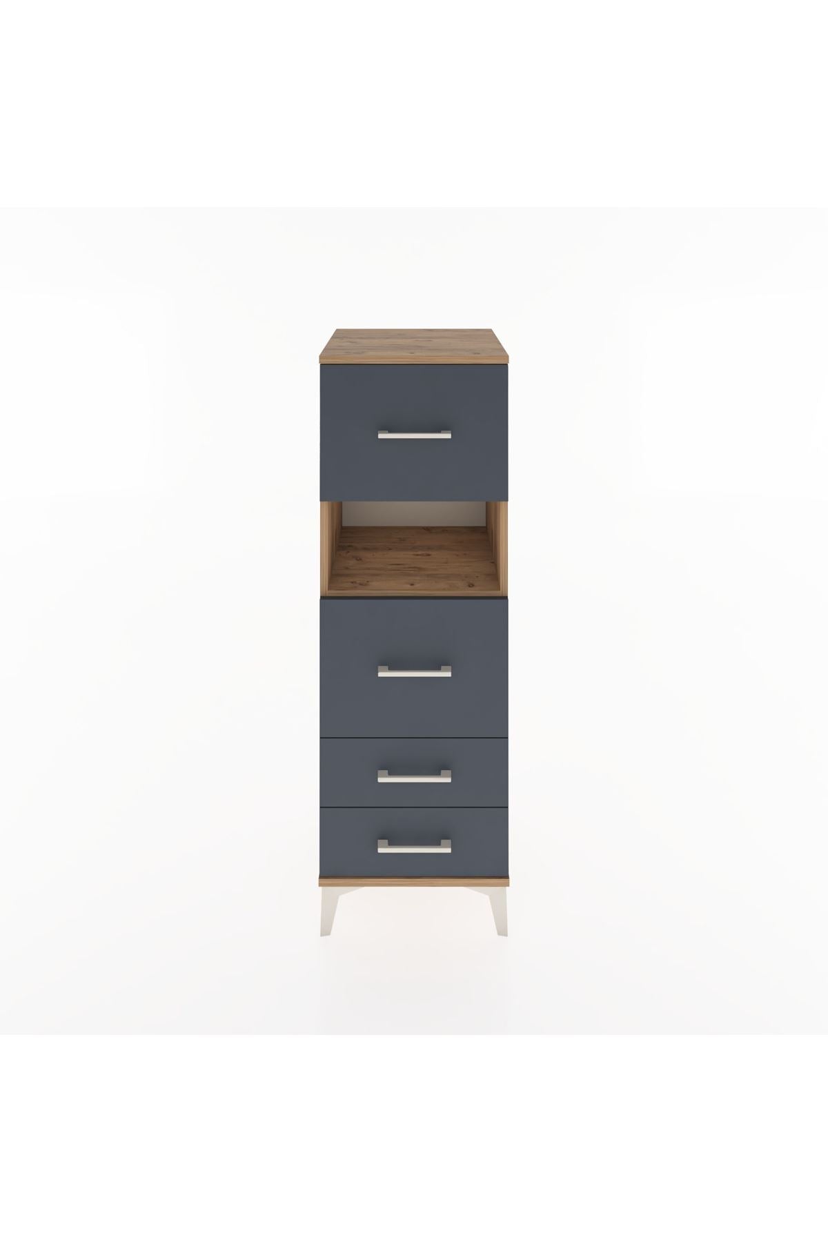 Hyperion Dolap Tek Raflı 4 Çekmeceli 44x44x134 Çam-Antrasit