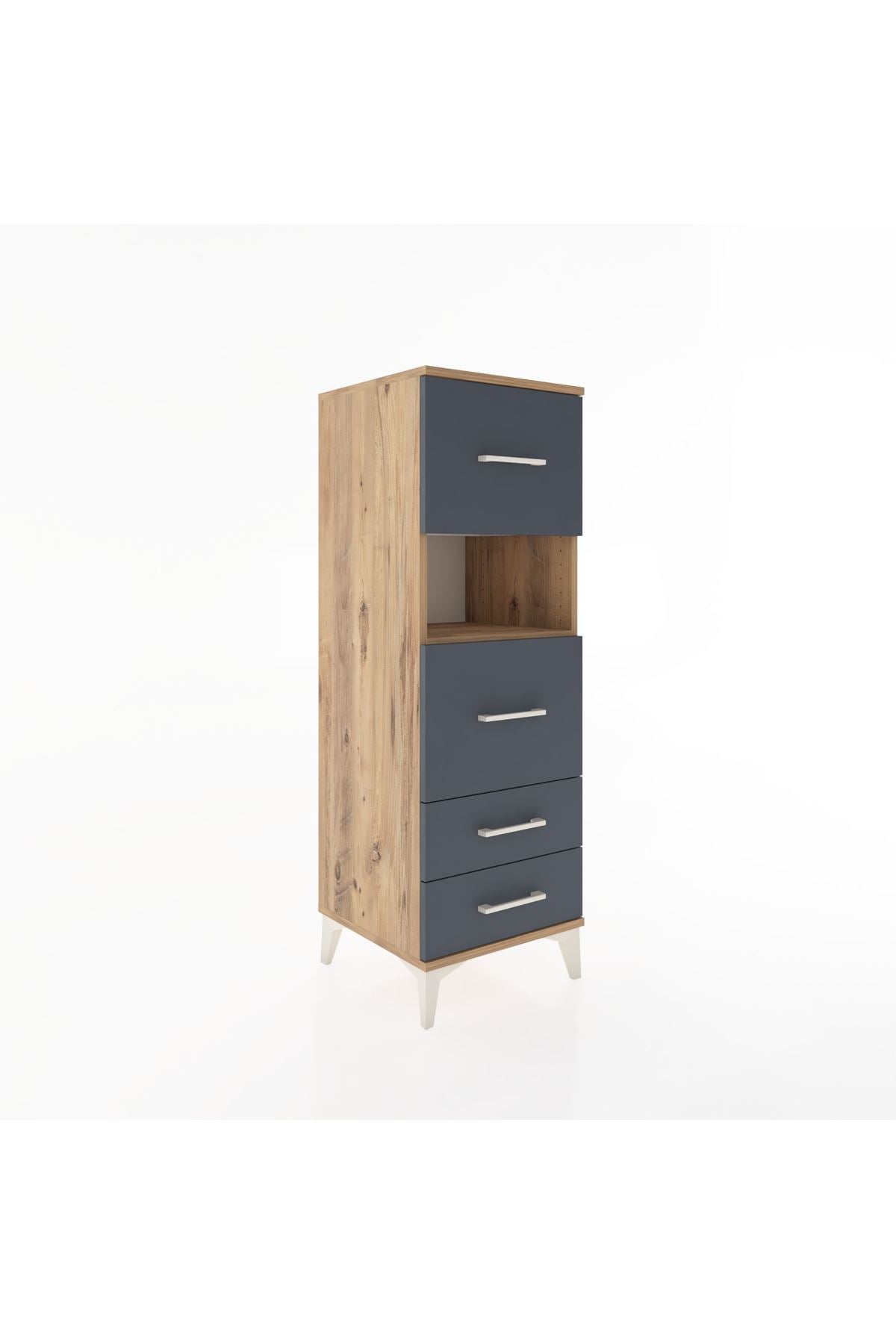 Hyperion Dolap Tek Raflı 4 Çekmeceli 44x44x134 Çam-Antrasit