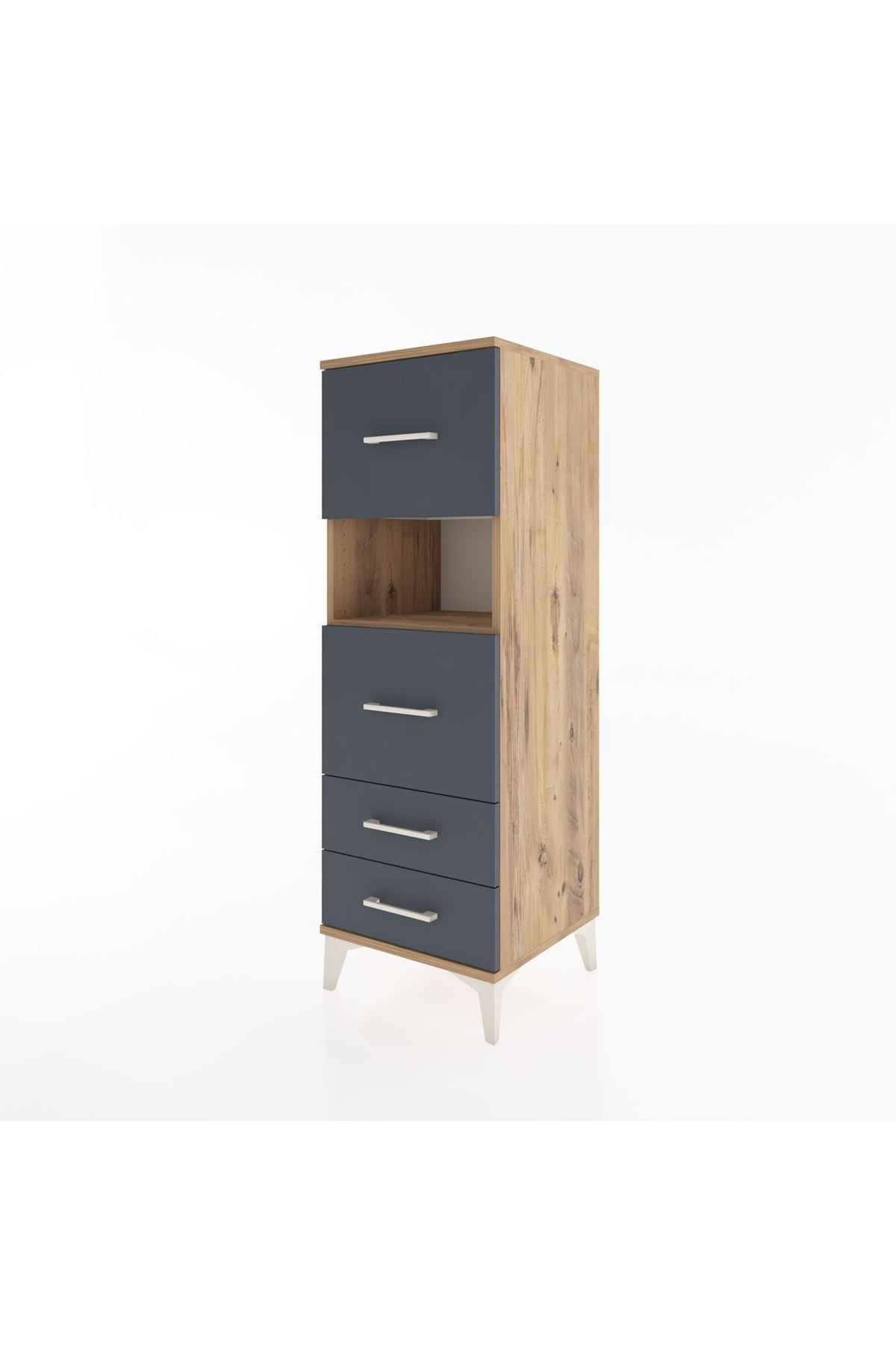 Hyperion Dolap Tek Raflı 4 Çekmeceli 44x44x134 Çam-Antrasit