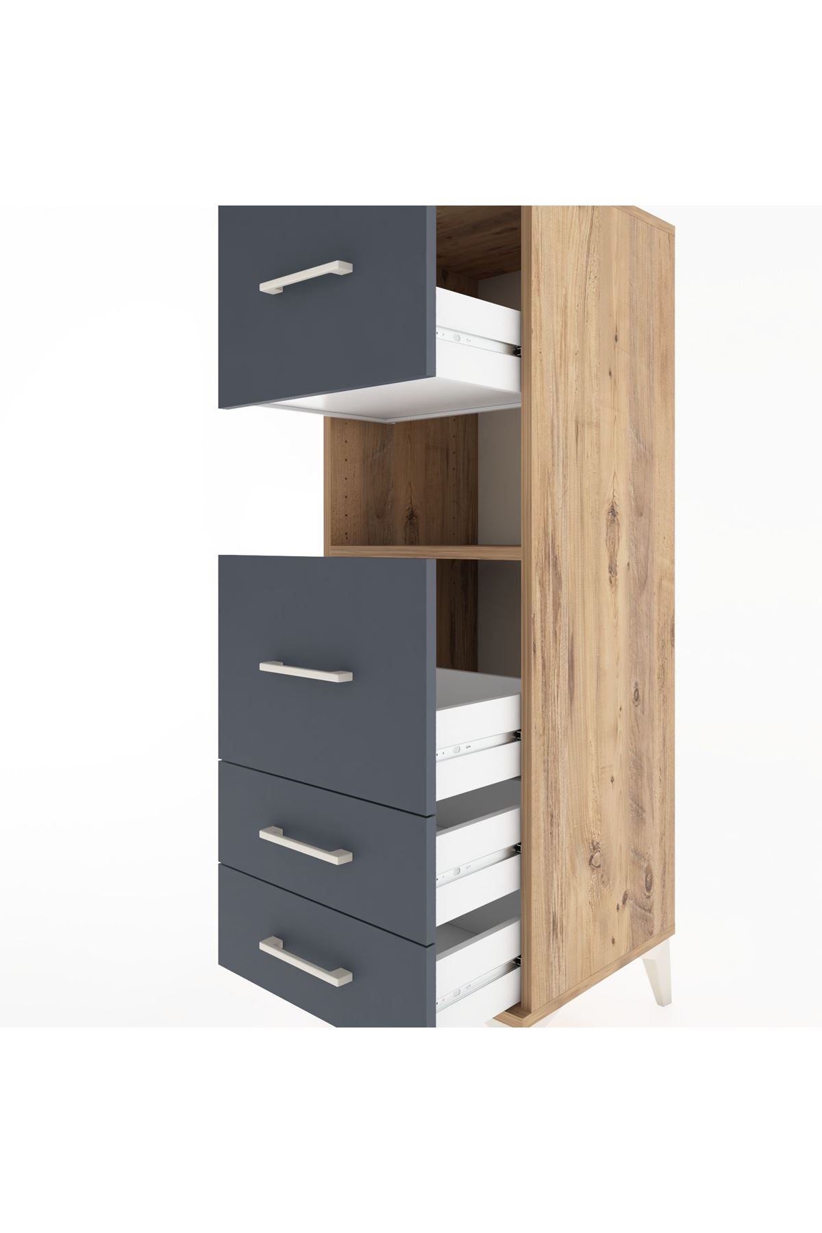 Hyperion Dolap Tek Raflı 4 Çekmeceli 44x44x134 Çam-Antrasit
